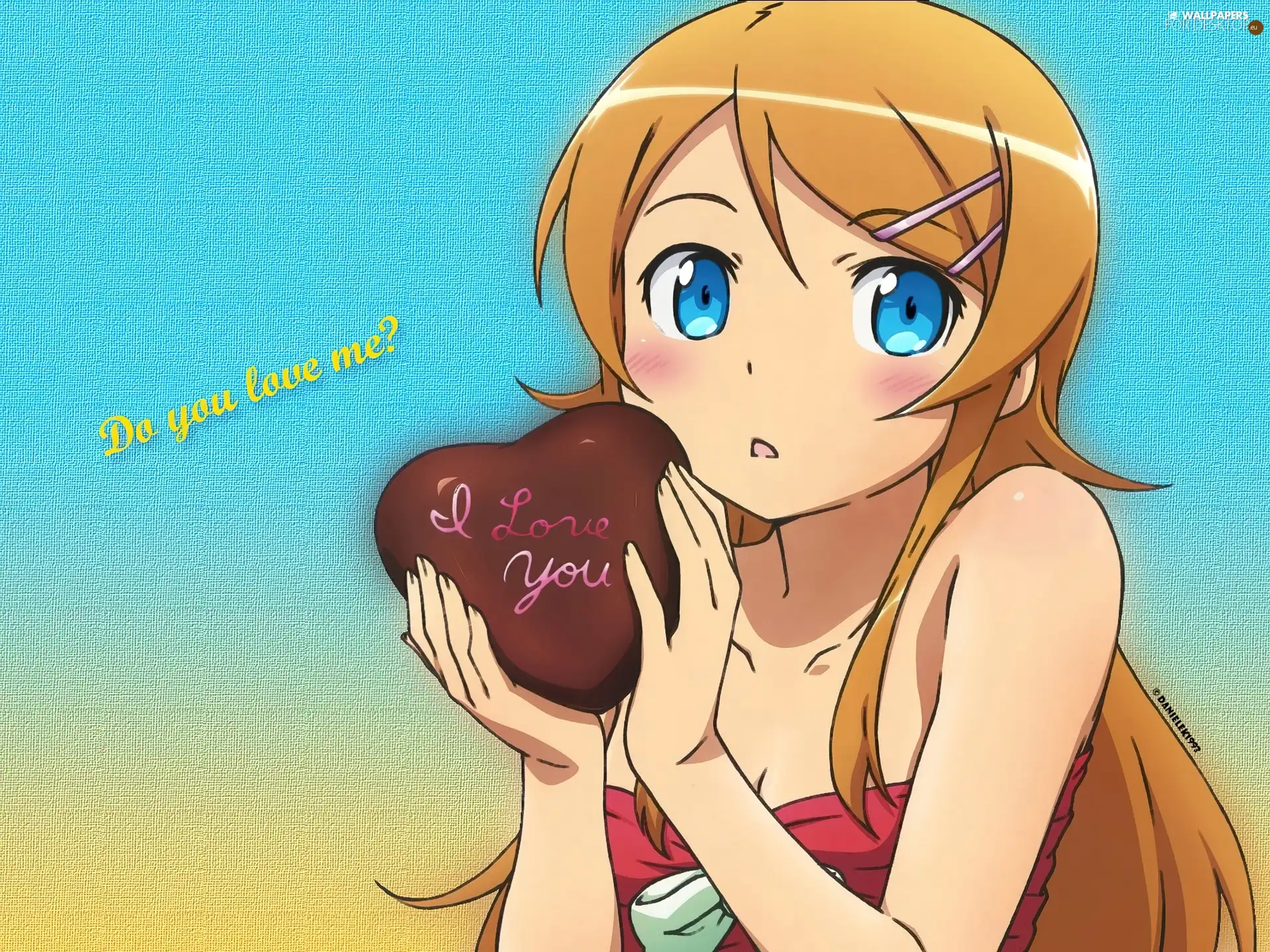 Anime, Heart teddybear, Blonde, valentine