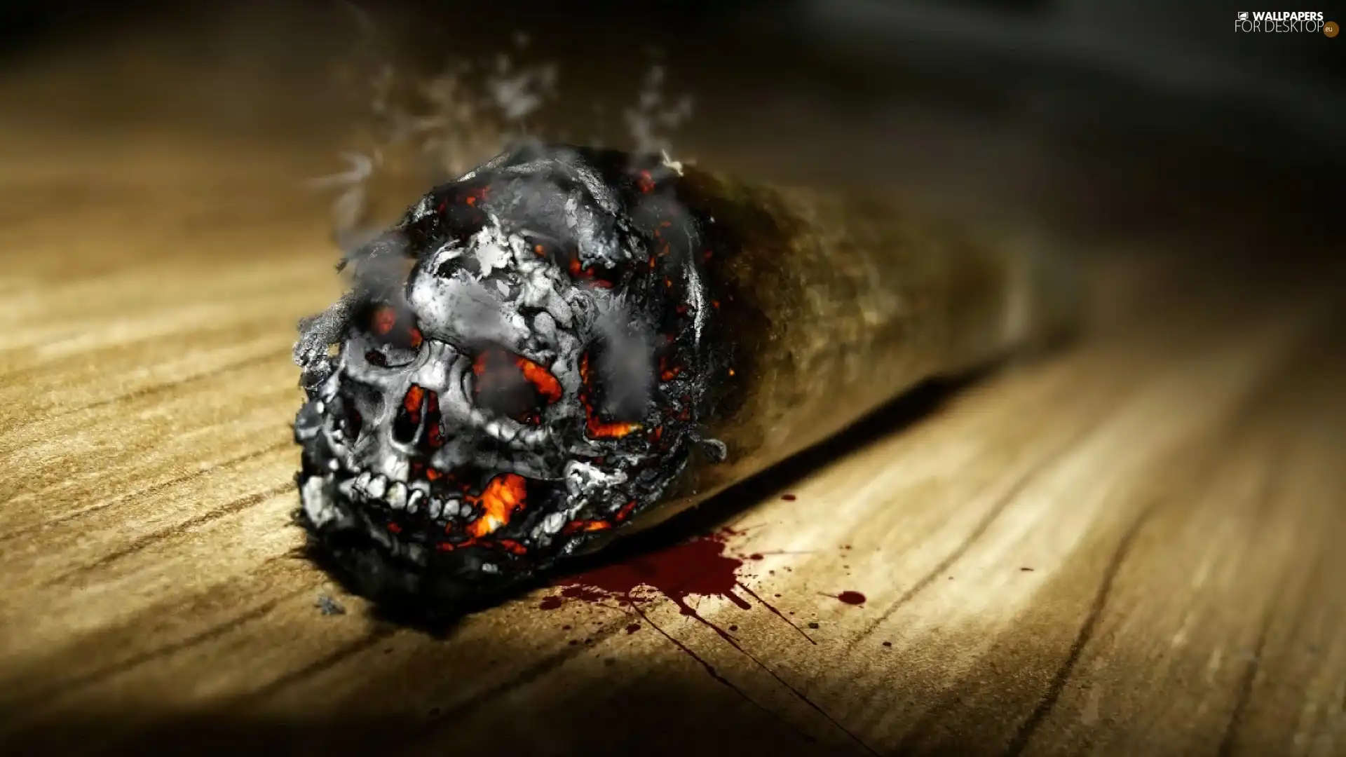 burnt, skull, blood, Cigarette