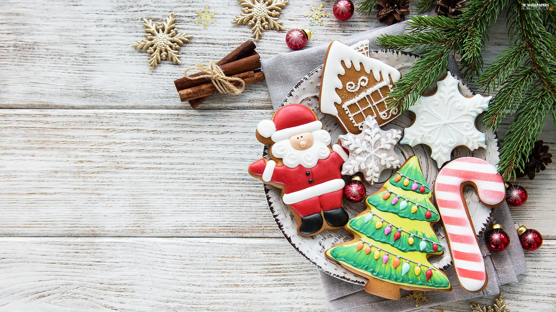 plate, Christmas, Twigs, boarding, baubles, Cookies