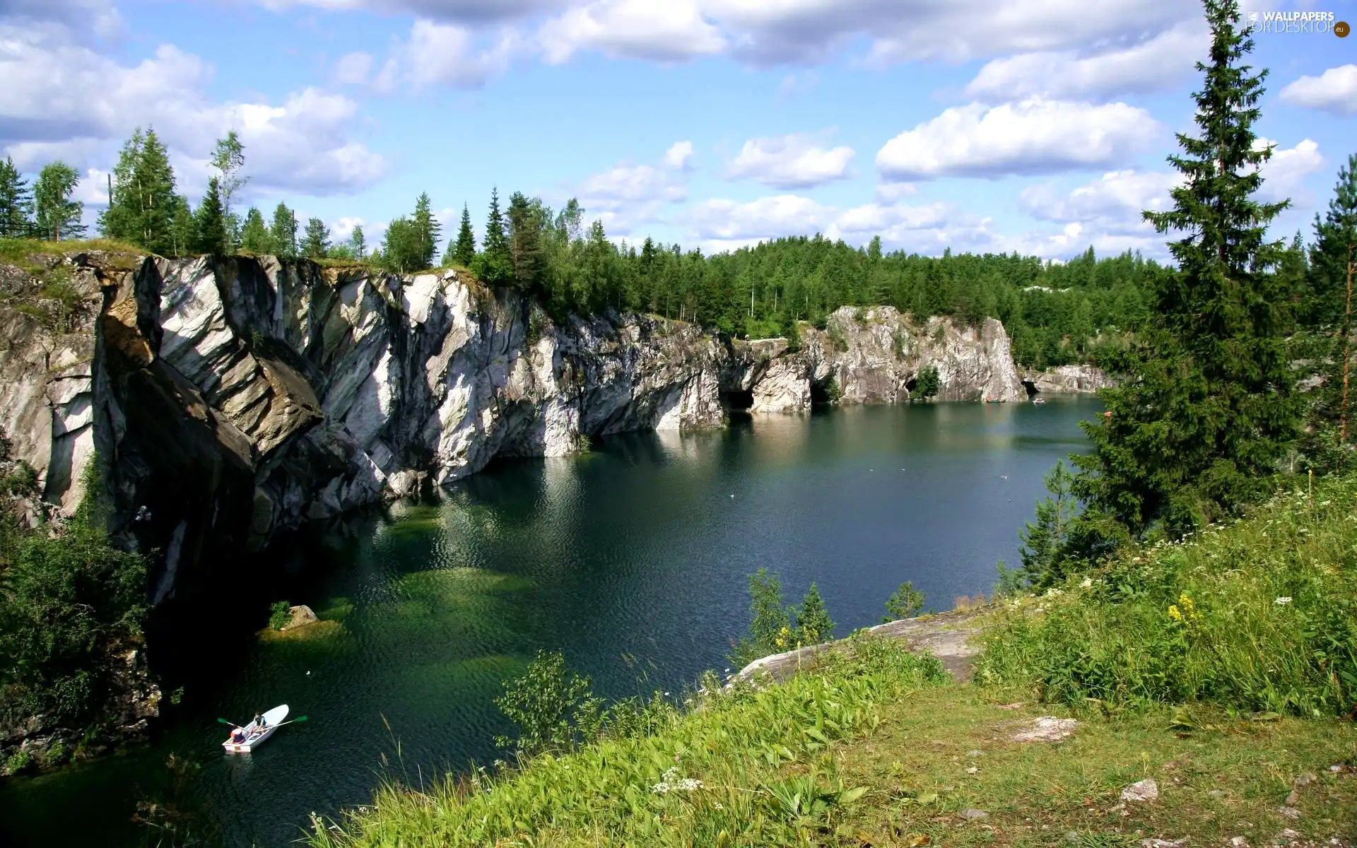 Boat, River, rocks