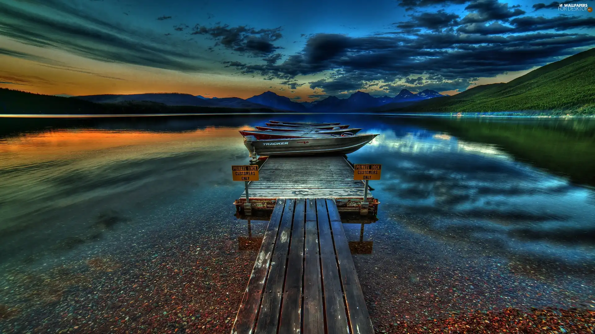 clouds, bridges, boats, lake