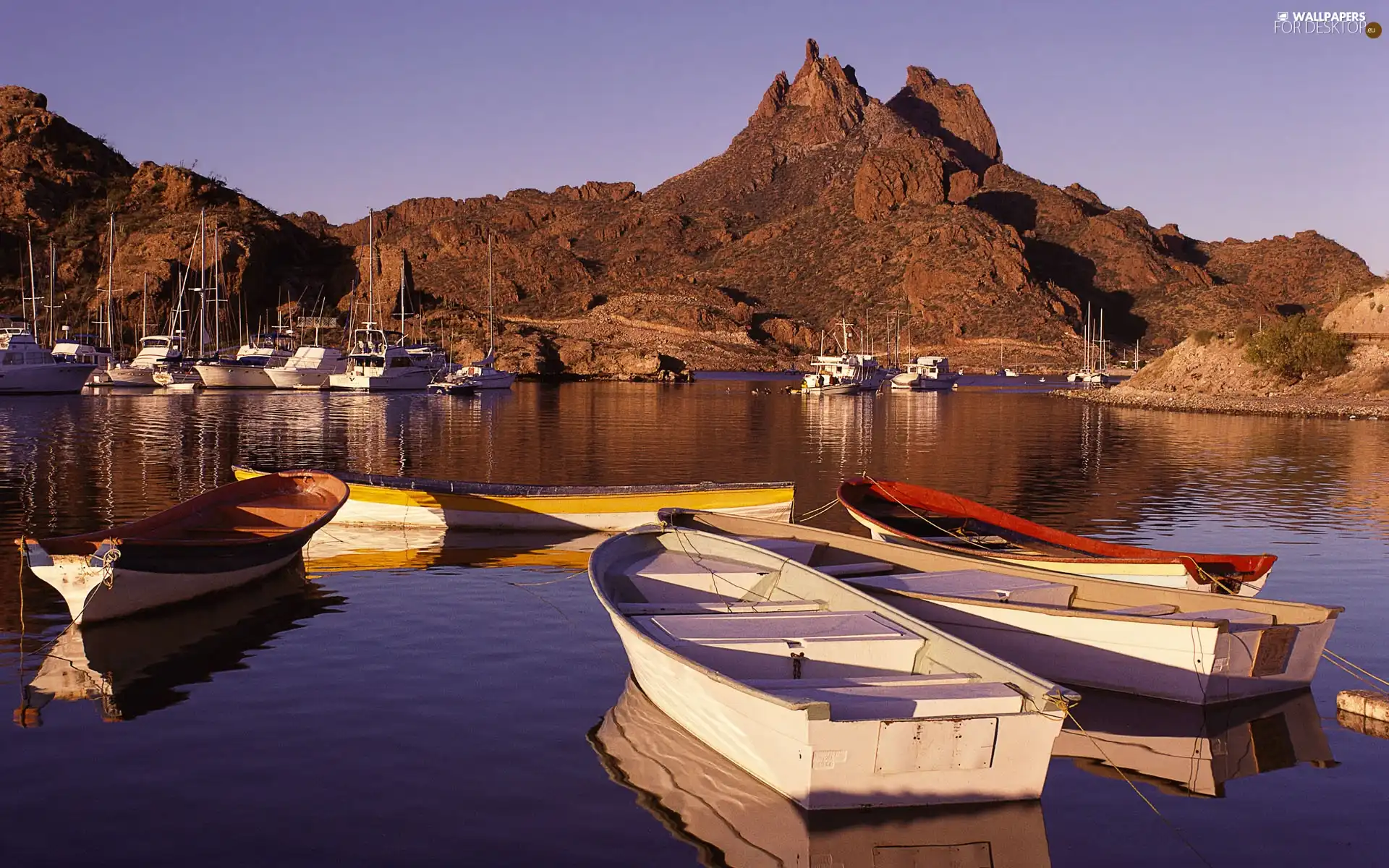 Boats, mountains, Mexico, Gulf, Harbor