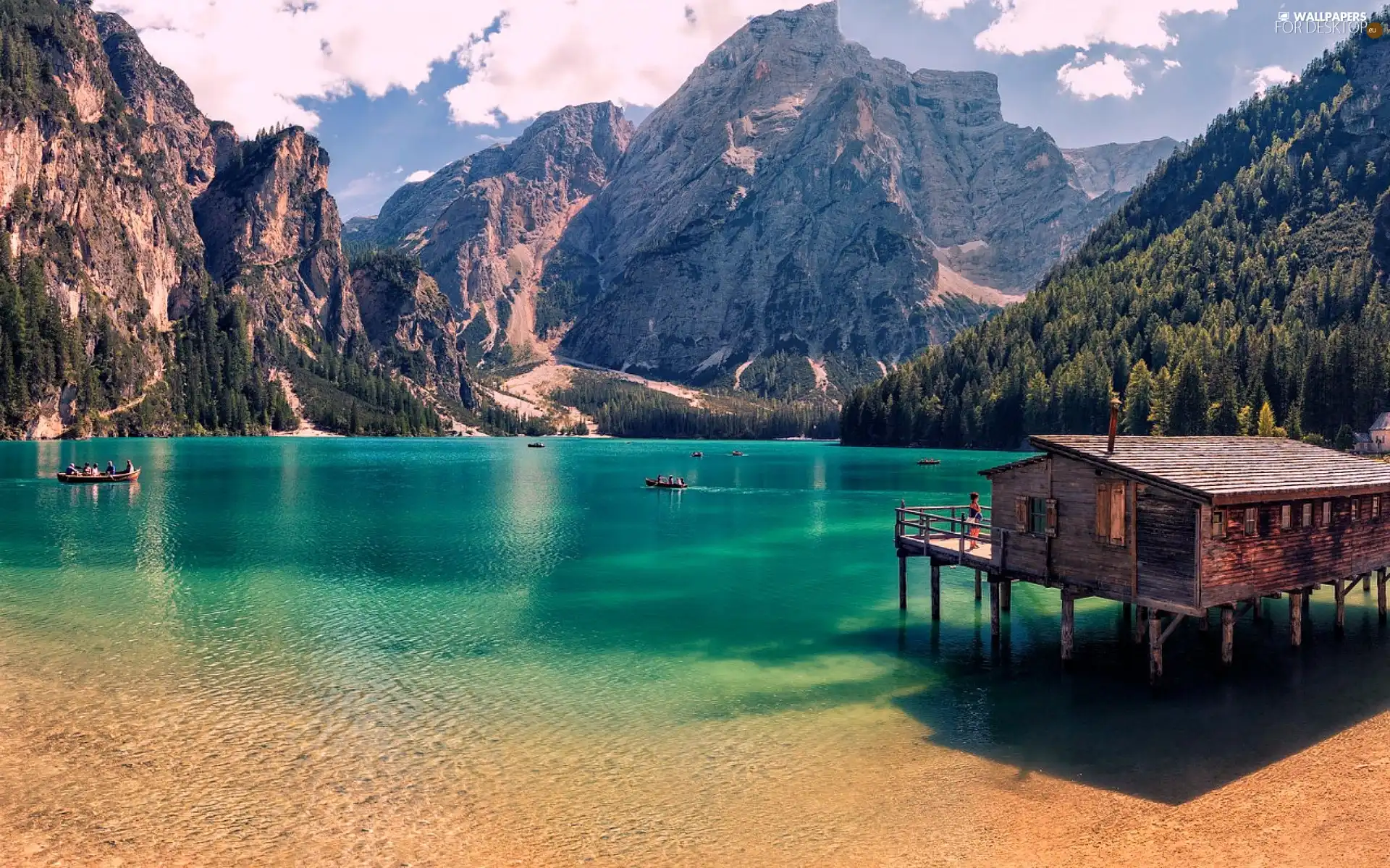 forest, Mountains, boats, People, Home, lake