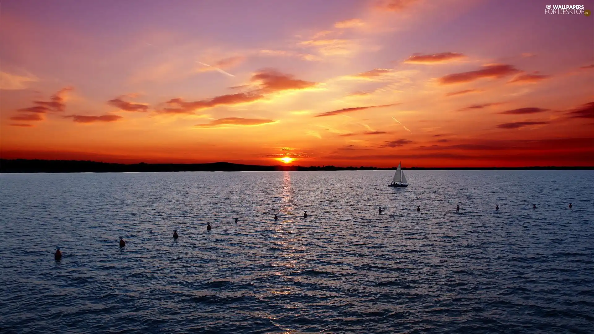 Boje, Yacht, sun, lake, west