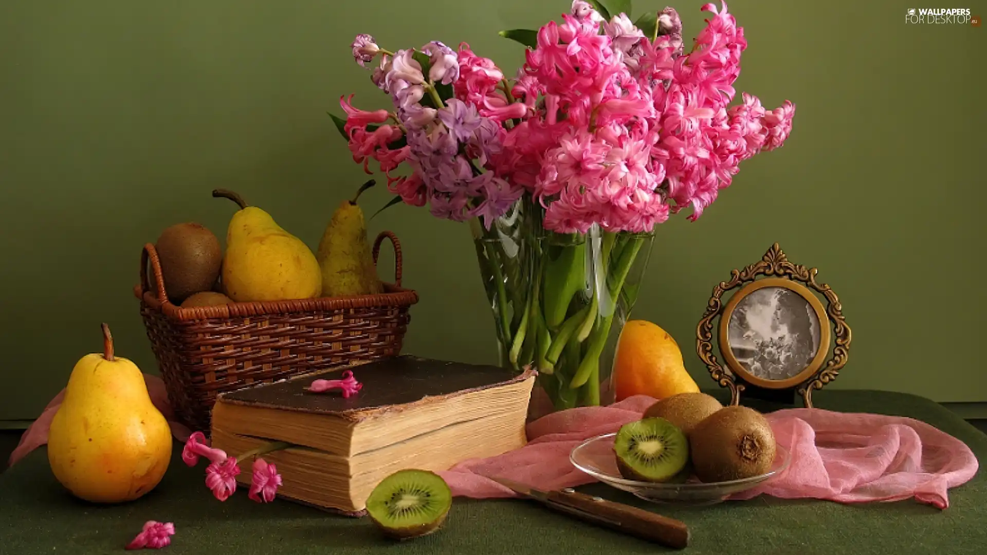 Books, Hyacinths, Fruits