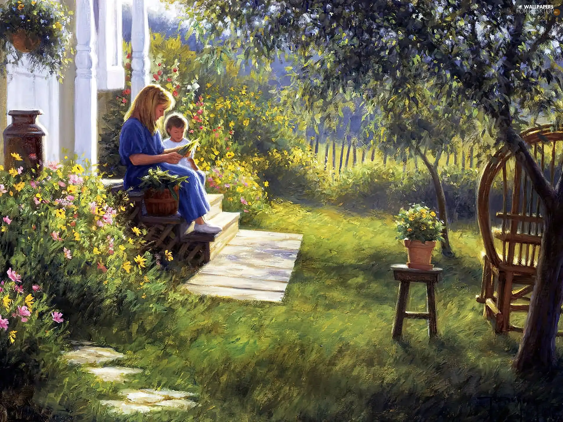 Books, picture, Garden