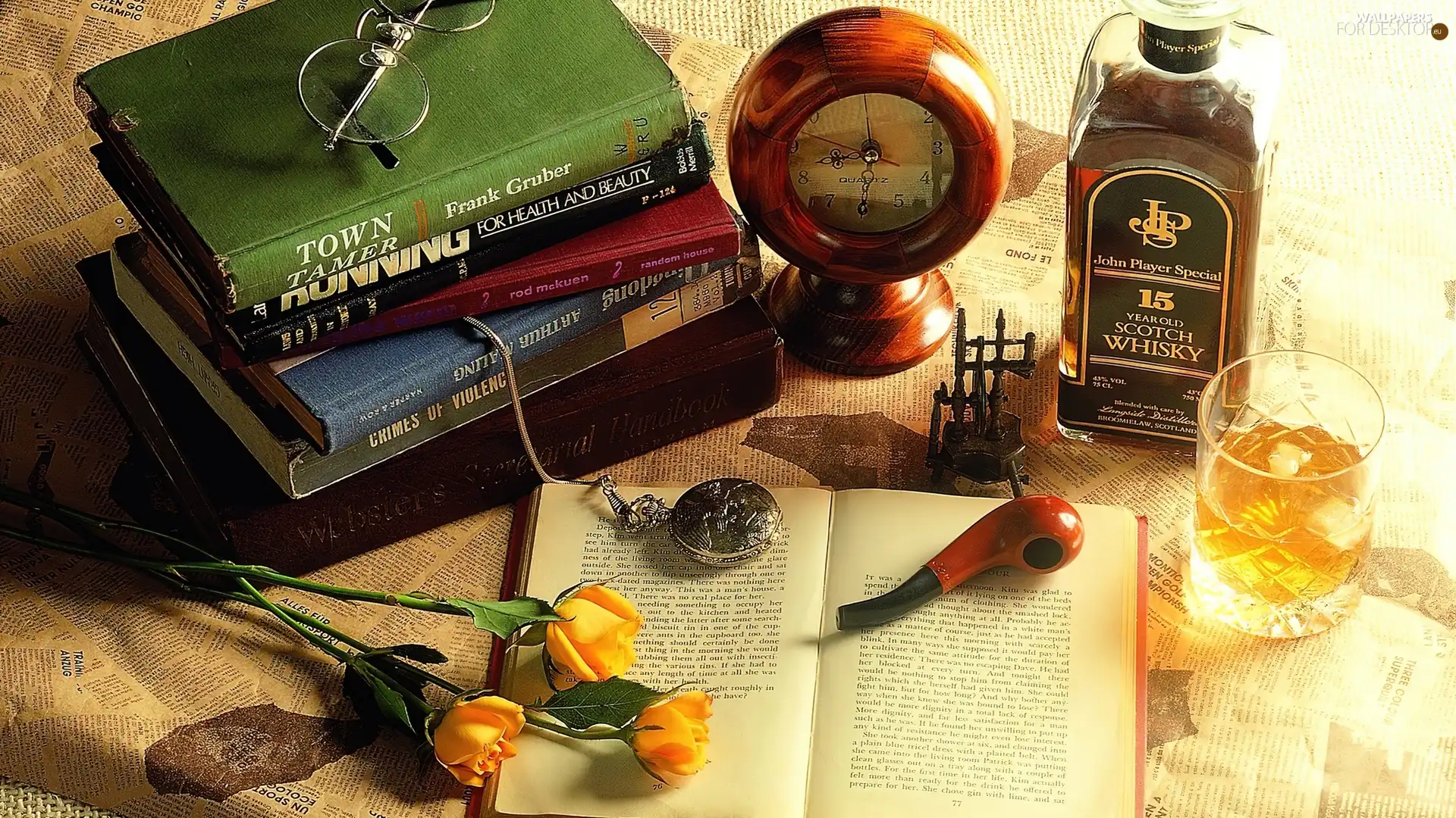 scotch, pipe, Books, Whisky