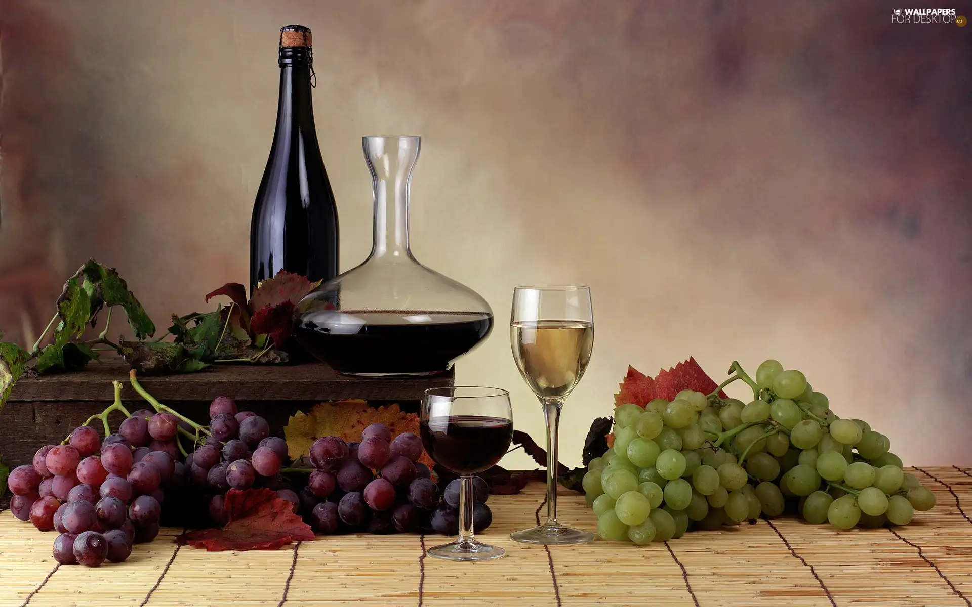 Bottle, glasses, Wine, grape, composition