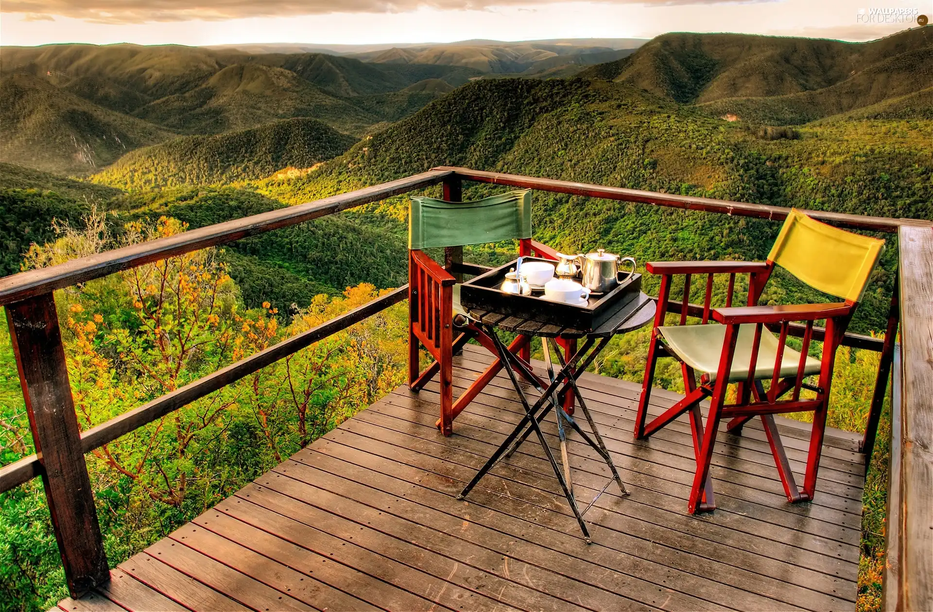 breakfast, Mountains, terrace