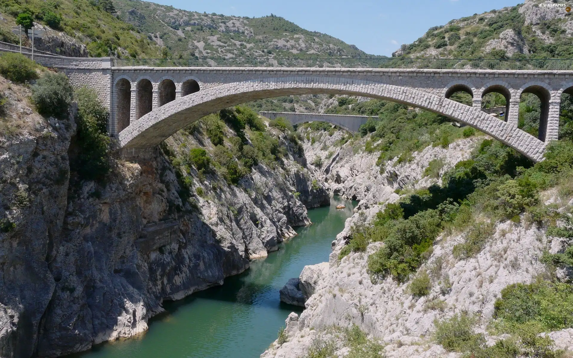 bridge, River, canyon