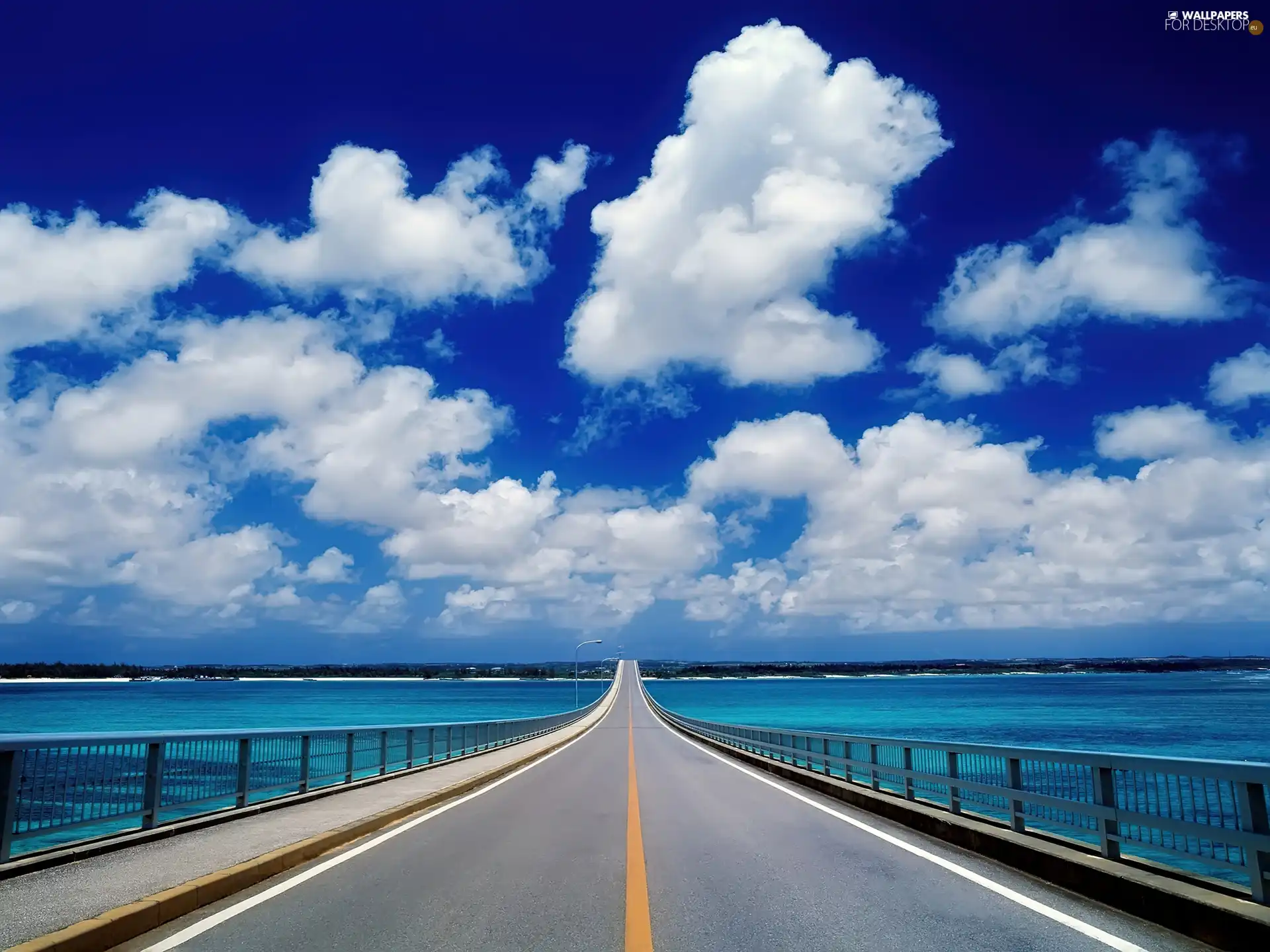 clouds, Way, bridge, sea