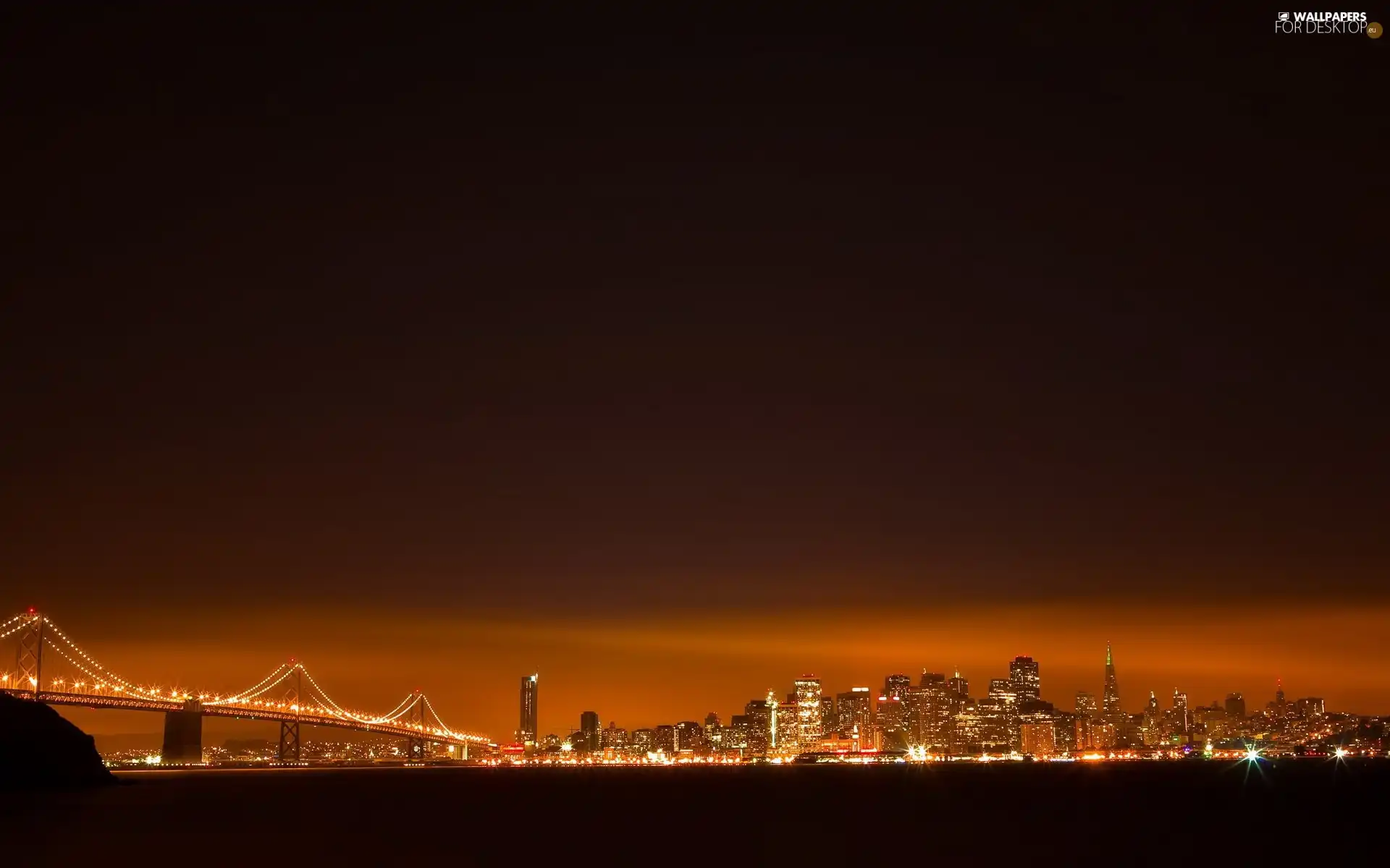 bridge, lighting, Town, night, San Francisco