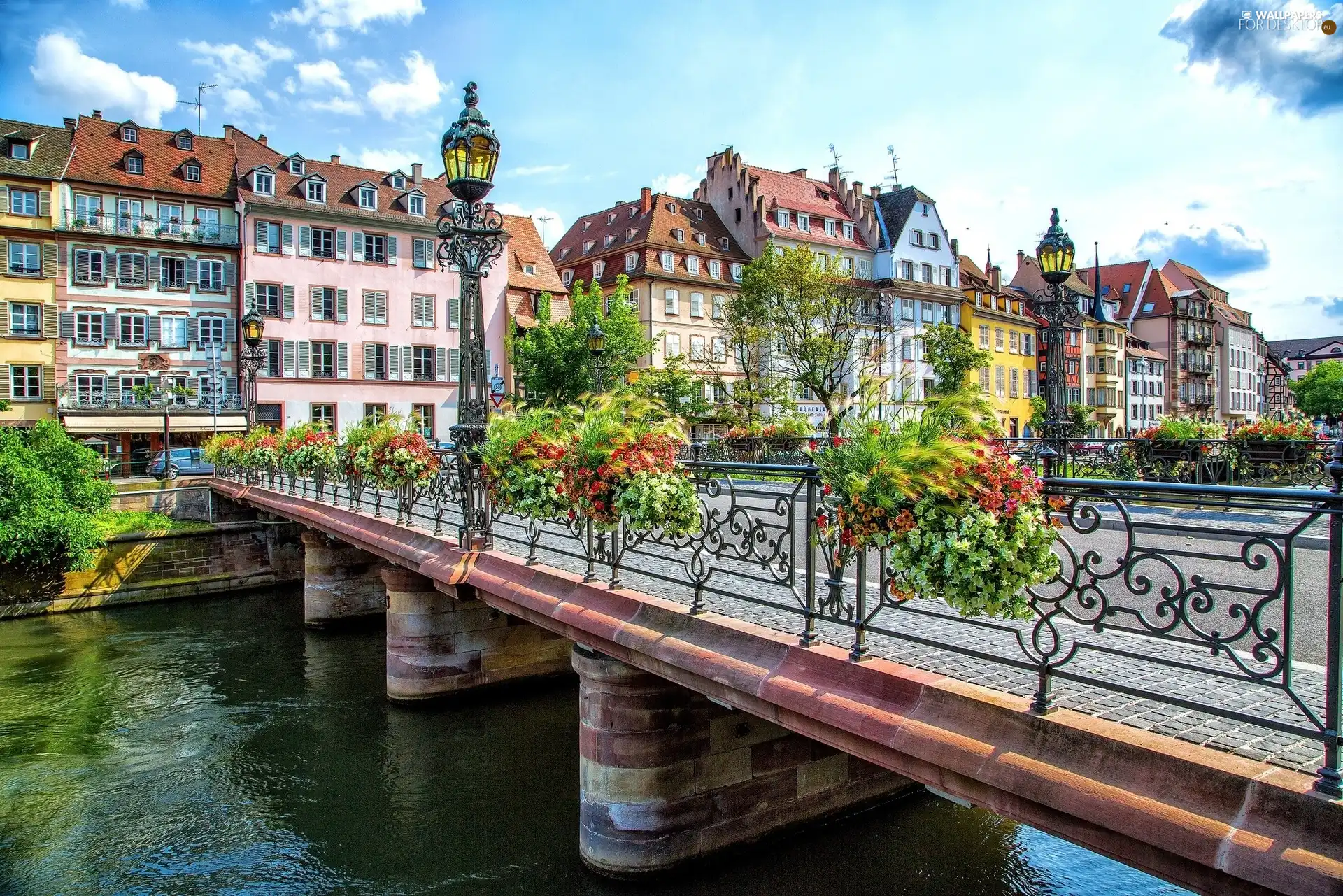 bridge, color, strasbourg, France, River, apartment house