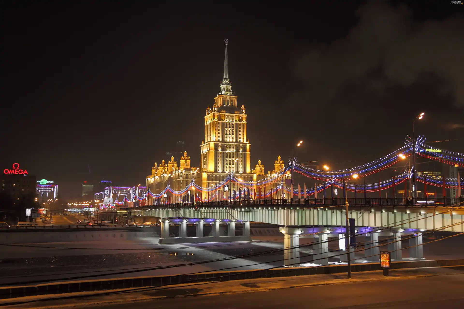 bridge, illuminated, Town