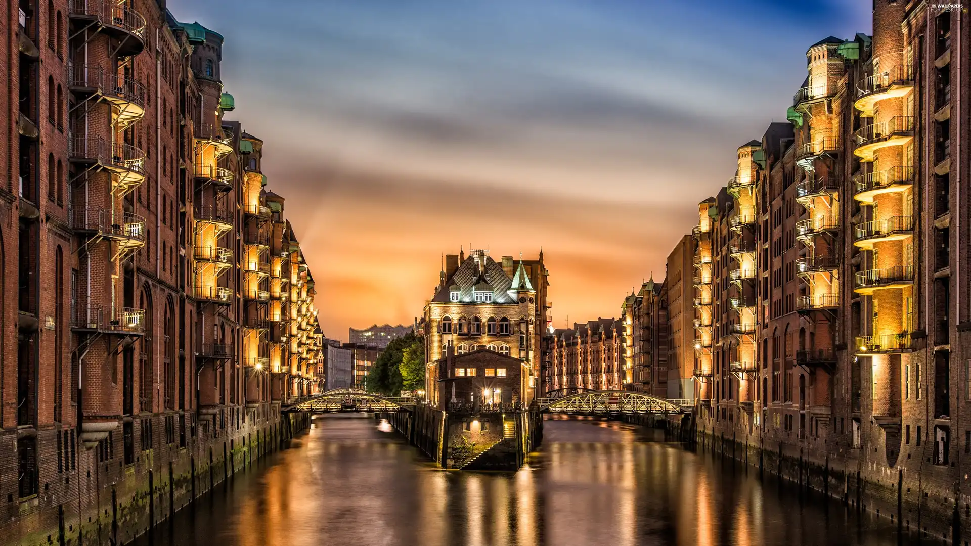 Hamburg, River, Bridges, Houses