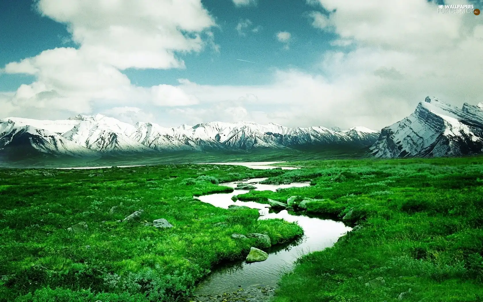 Sky, small, brook, Mountains