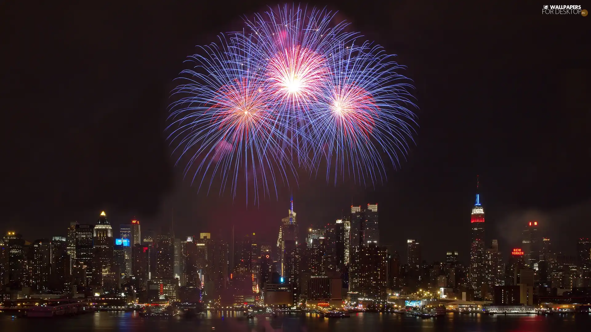 buildings, Town, fireworks