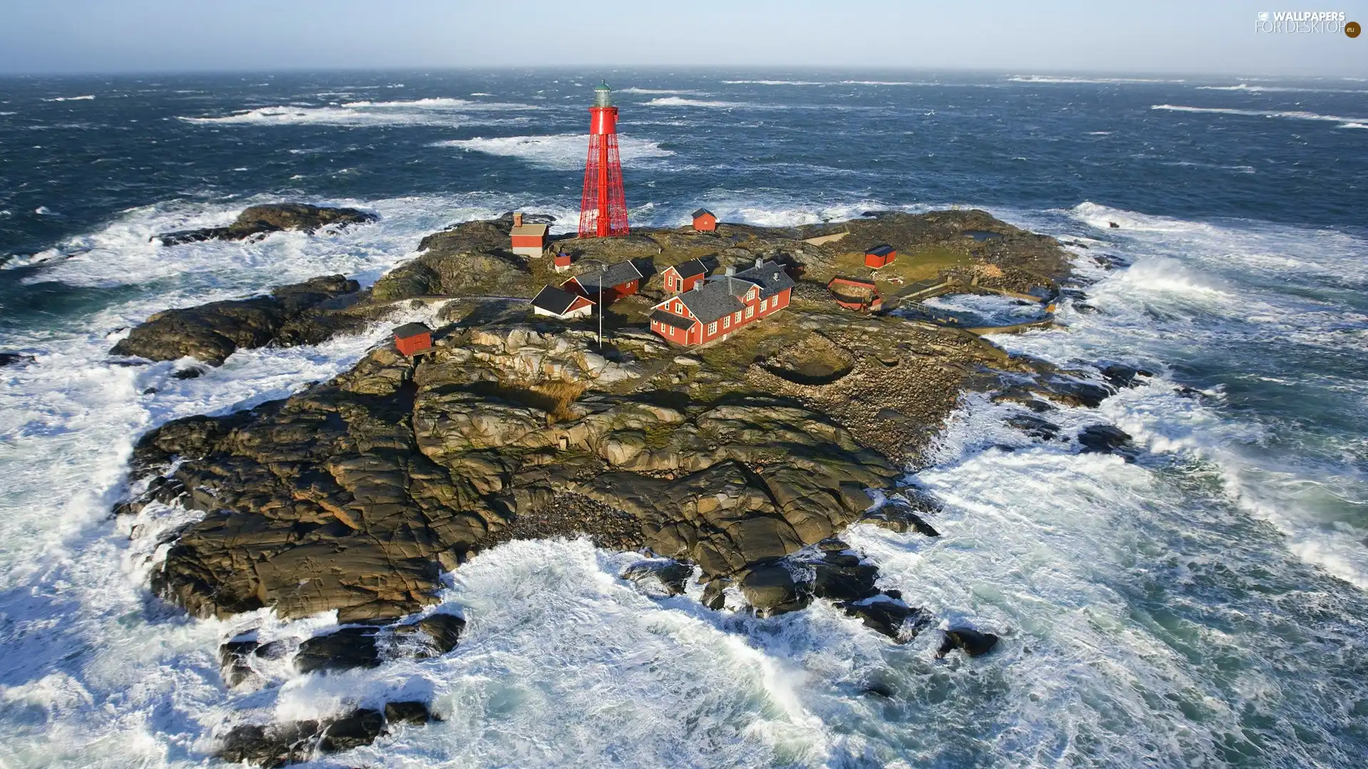 maritime, Island, Ocean, Lighthouse, Rocky, buildings, Waves