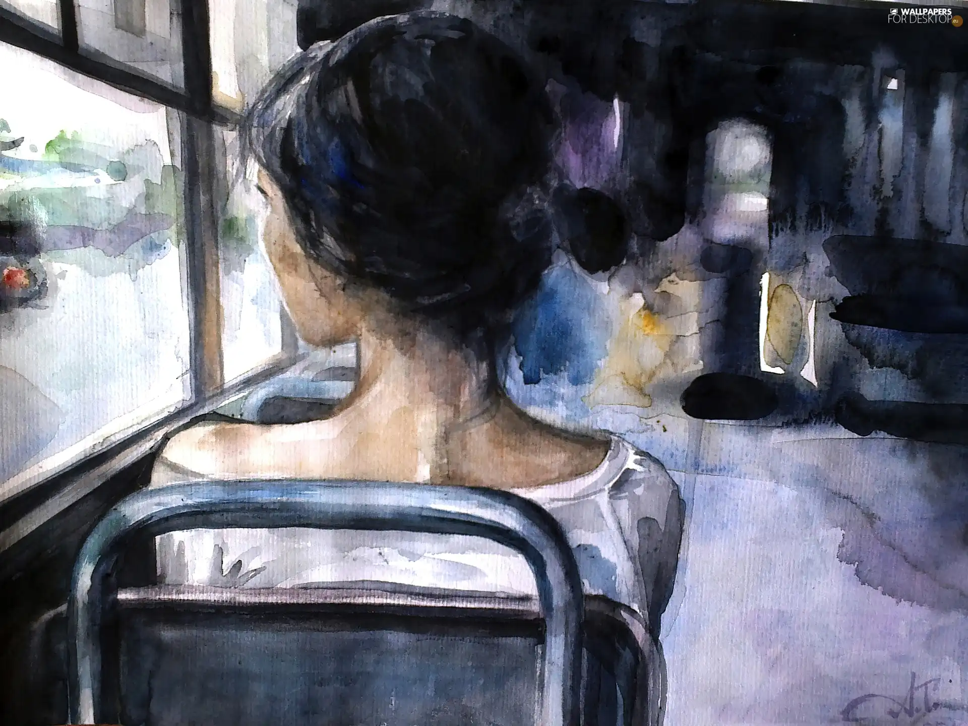 bus, picture, Women