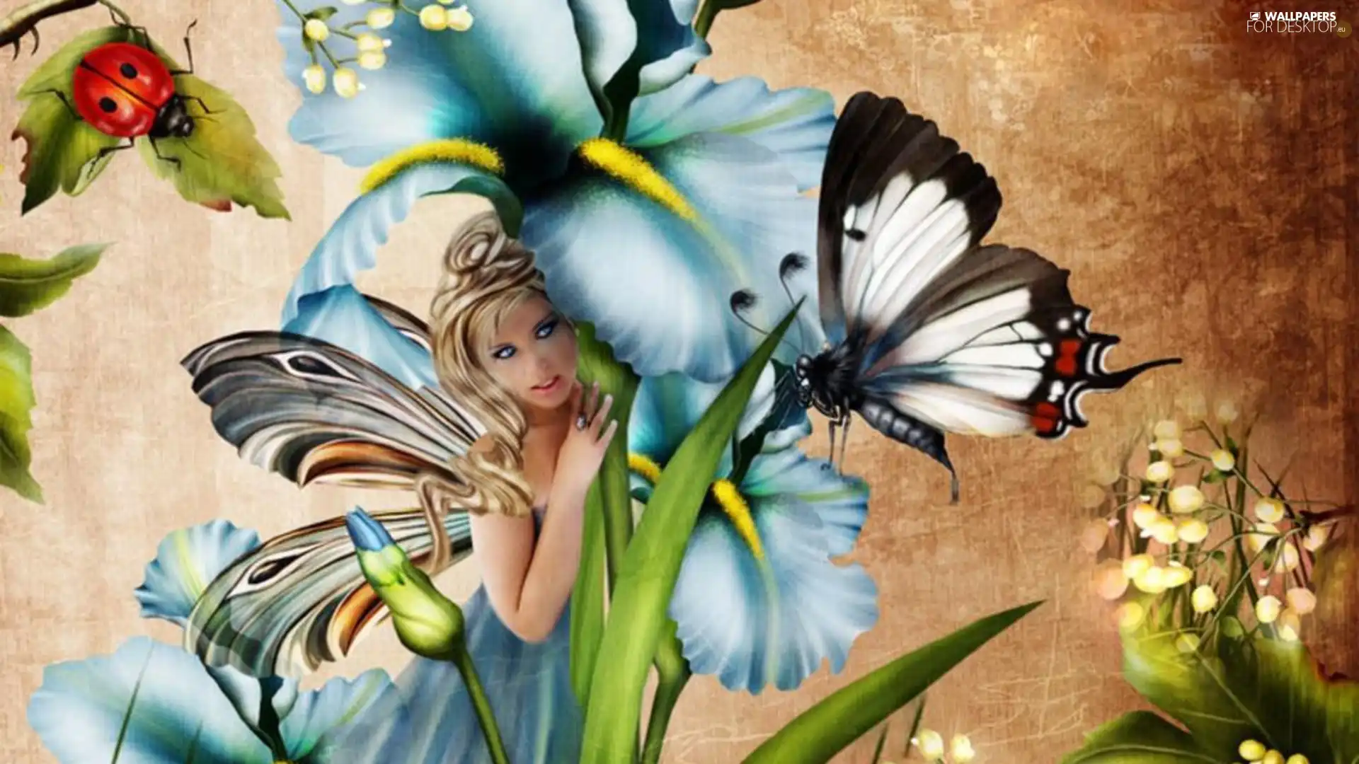 butterflies, Women, Flowers