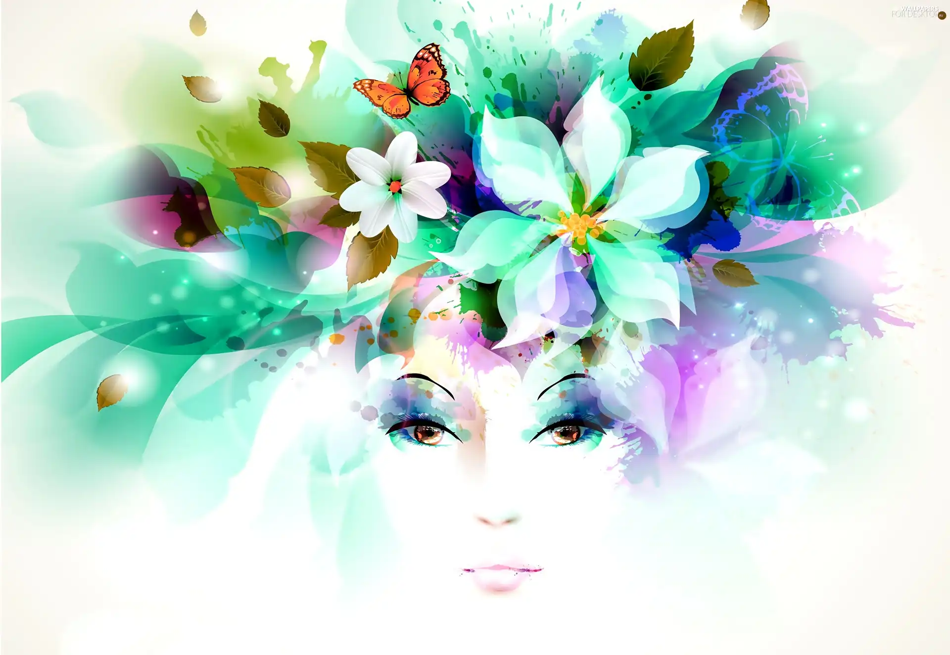 face, Flowers, butterfly, Womens