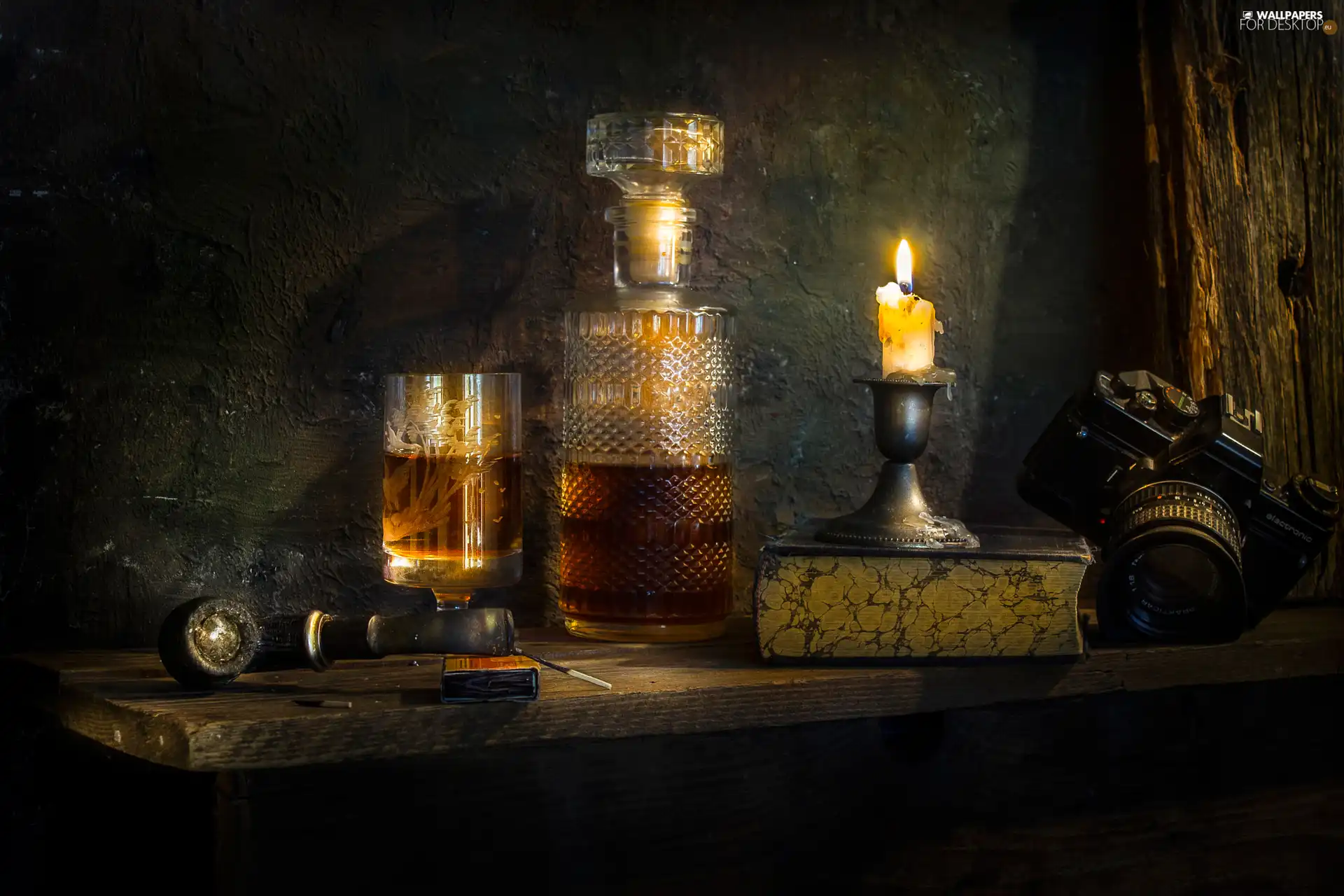 carafe, Camera, pipe, candle, Book, nature, Still, composition