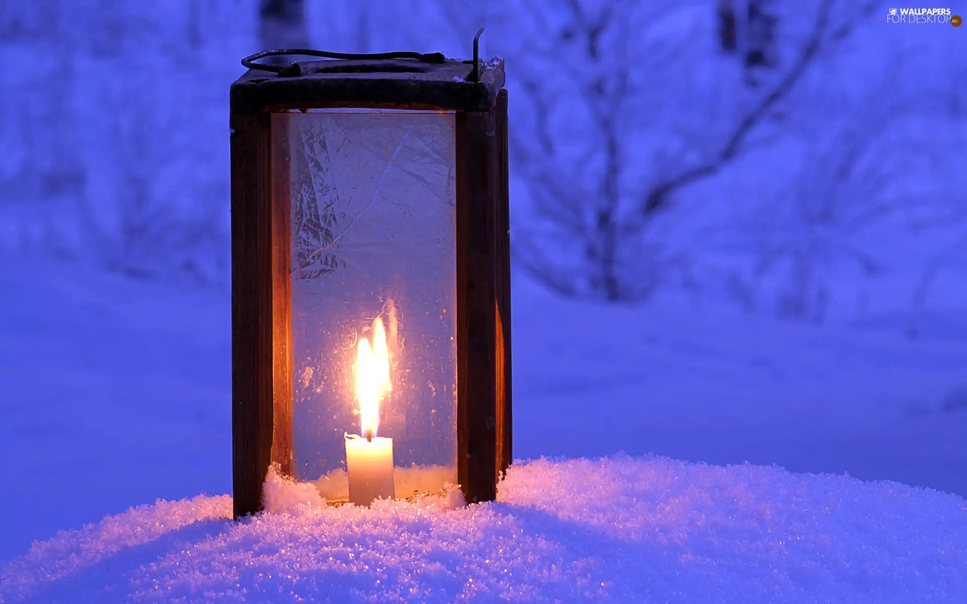 snow, candle, Big Fire, lantern