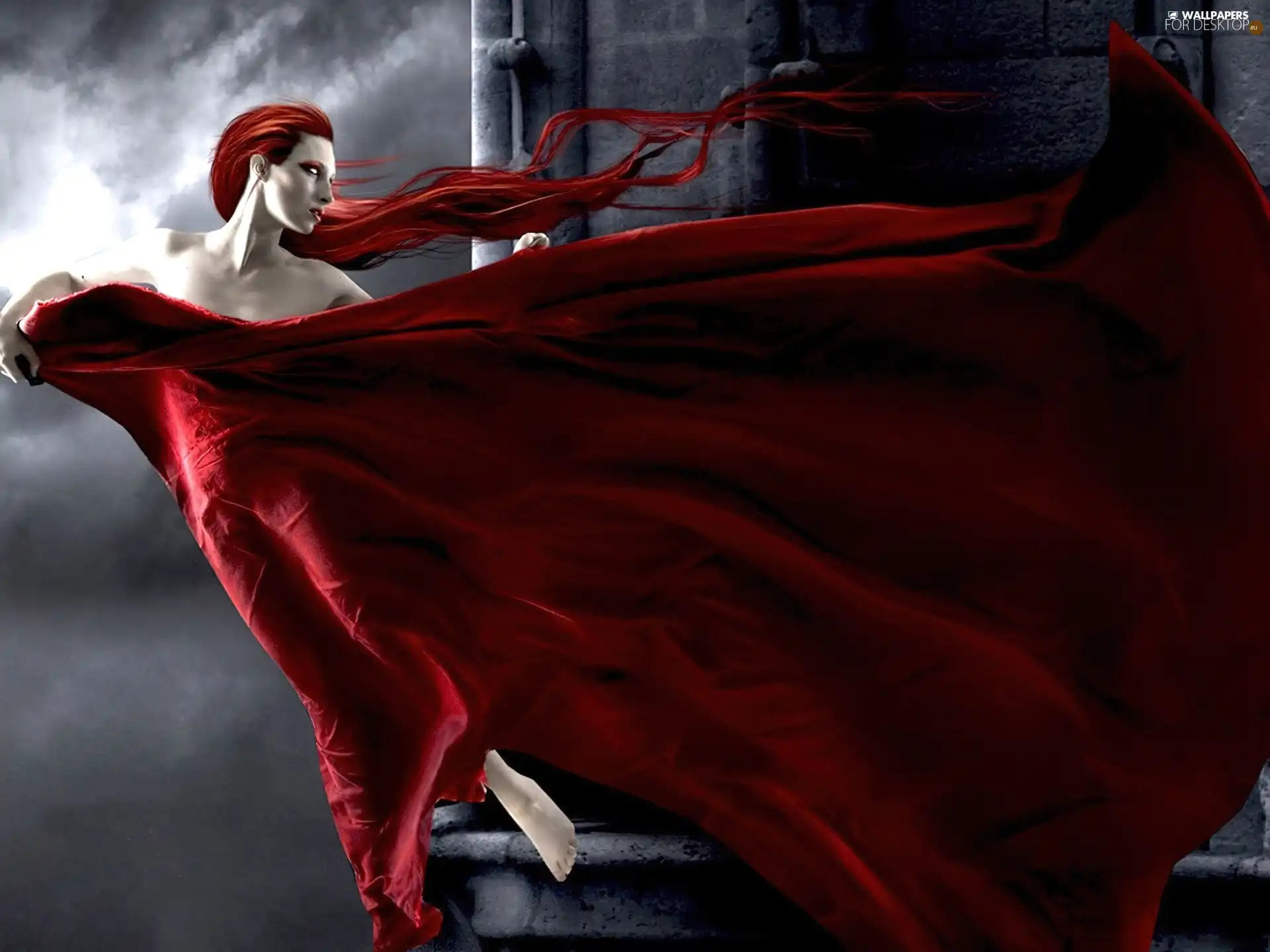 Women, Hair, cape, Red