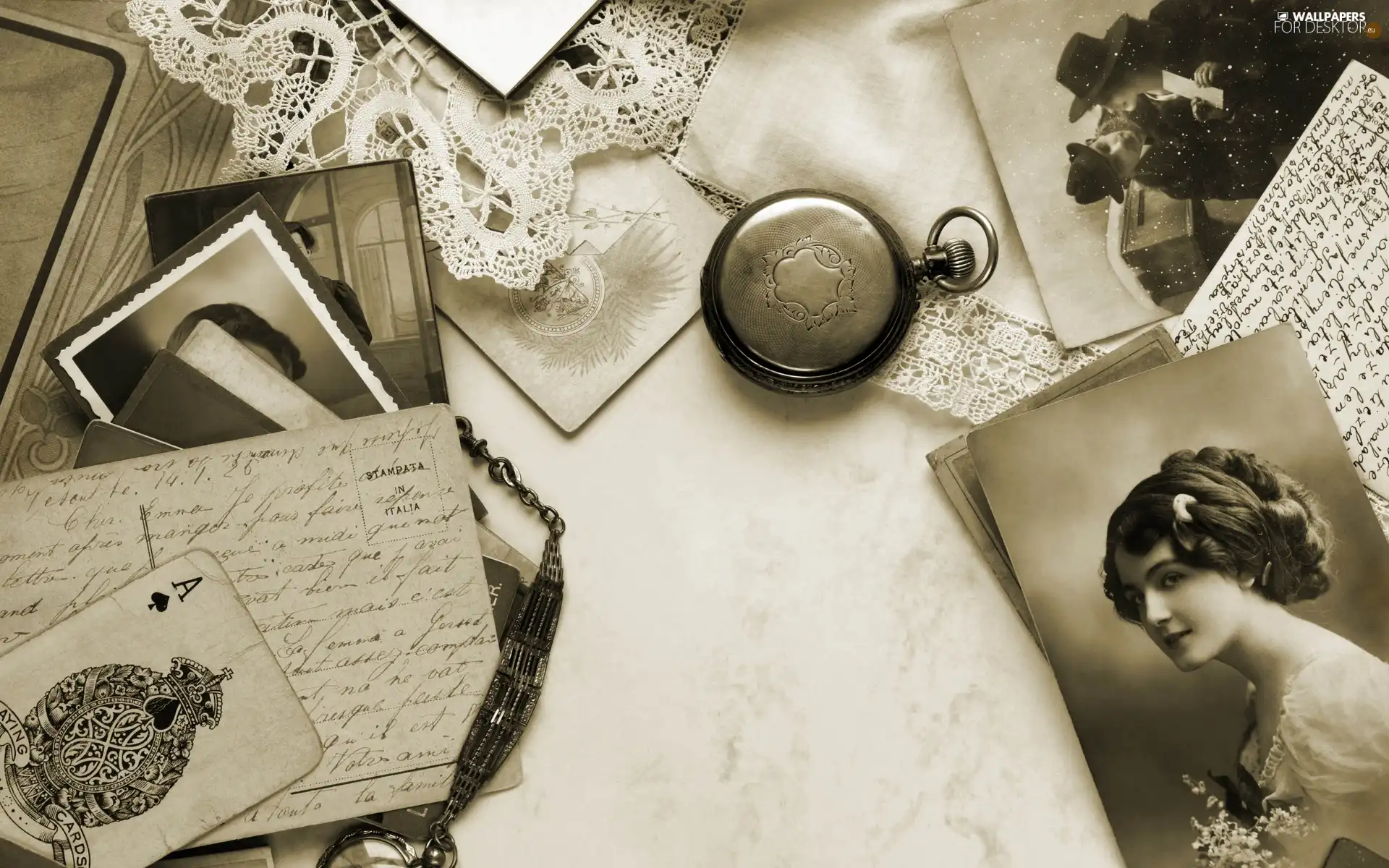 list, composition, Cards, Watch, photos, sepia