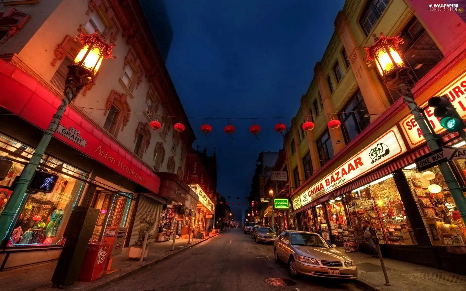Chinatown, Street, cars, Houses