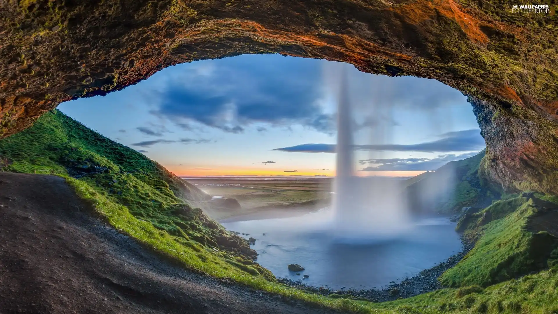 waterfall, cave