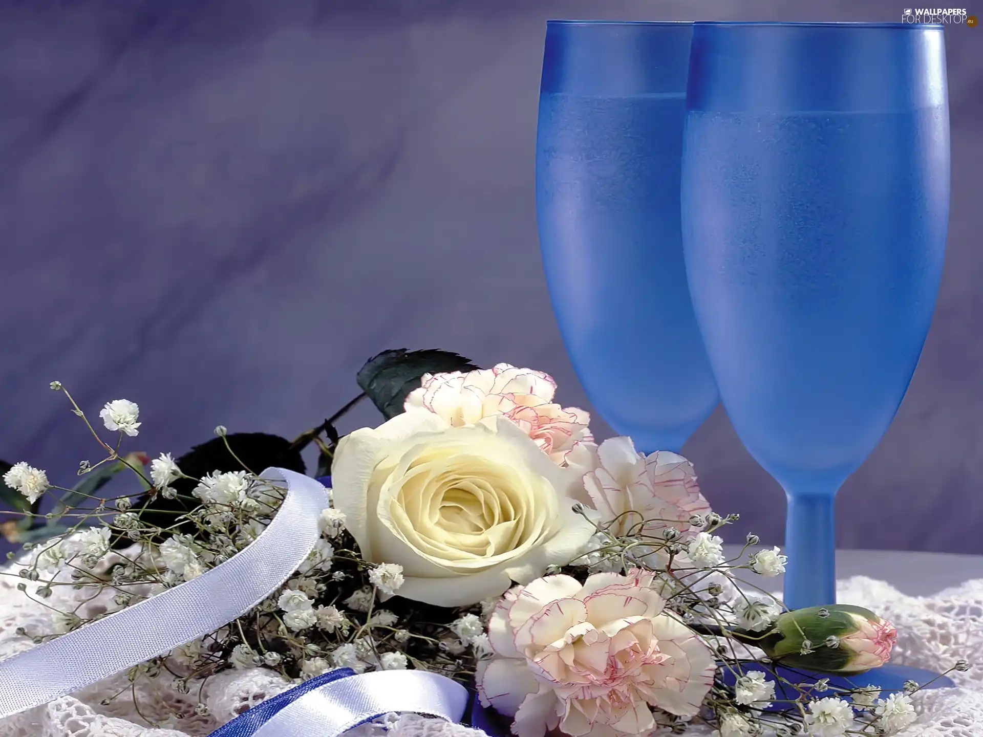 Champagne, Flowers, glasses