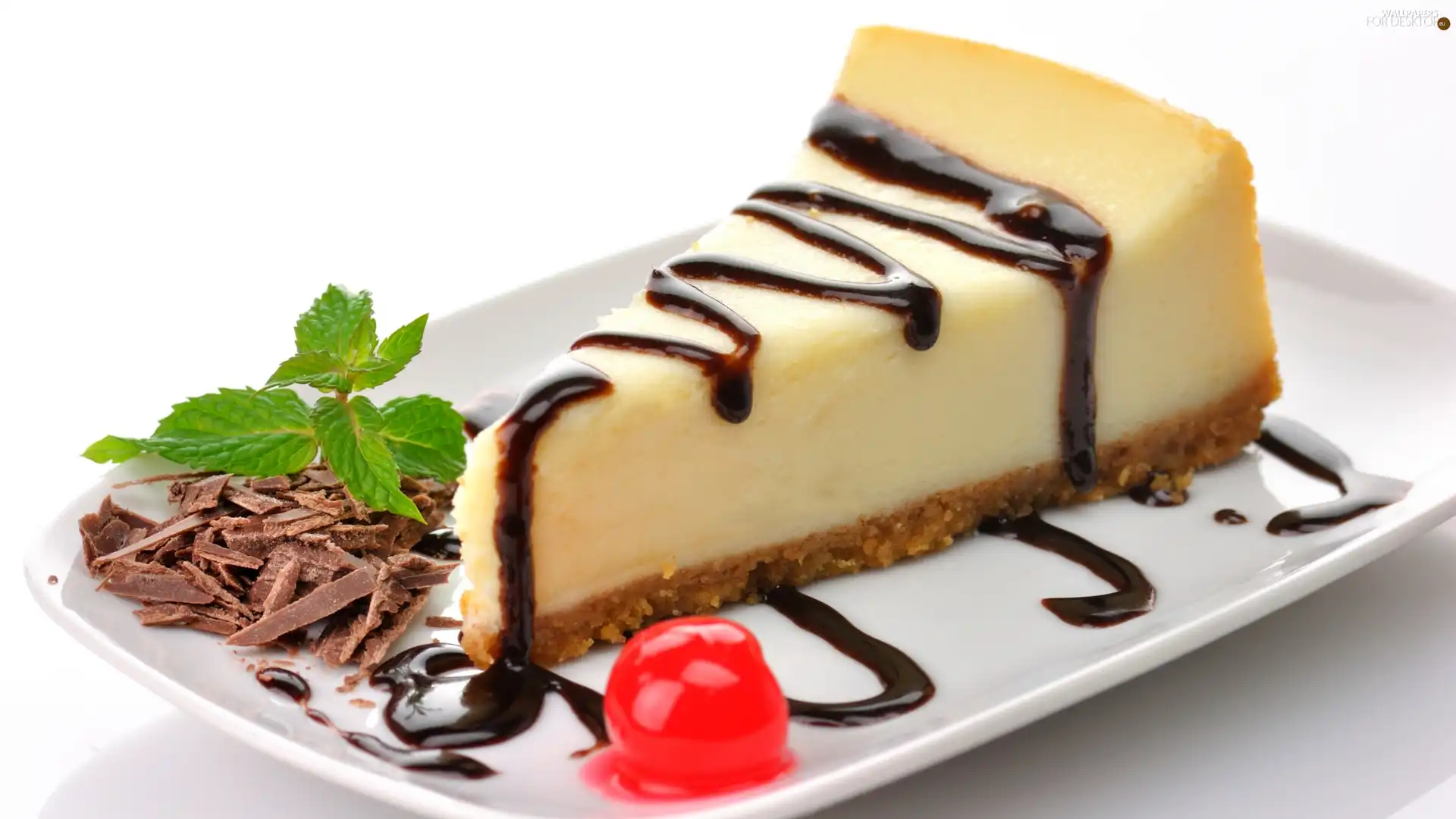 cake, leaves, chocolate, plate
