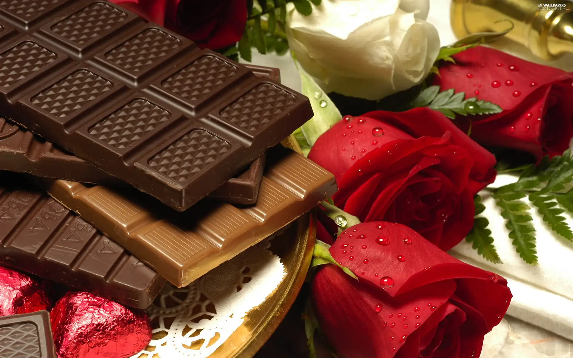 Red, roses, chocolate, White