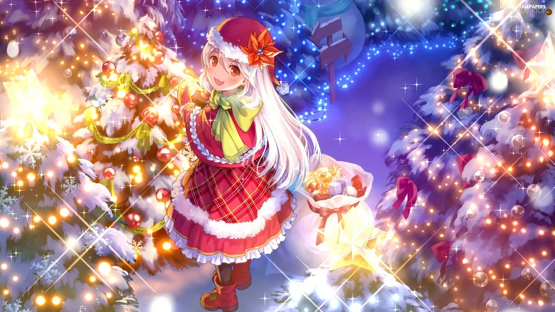 lights, girl, gifts, Christmas, bag, Christmas