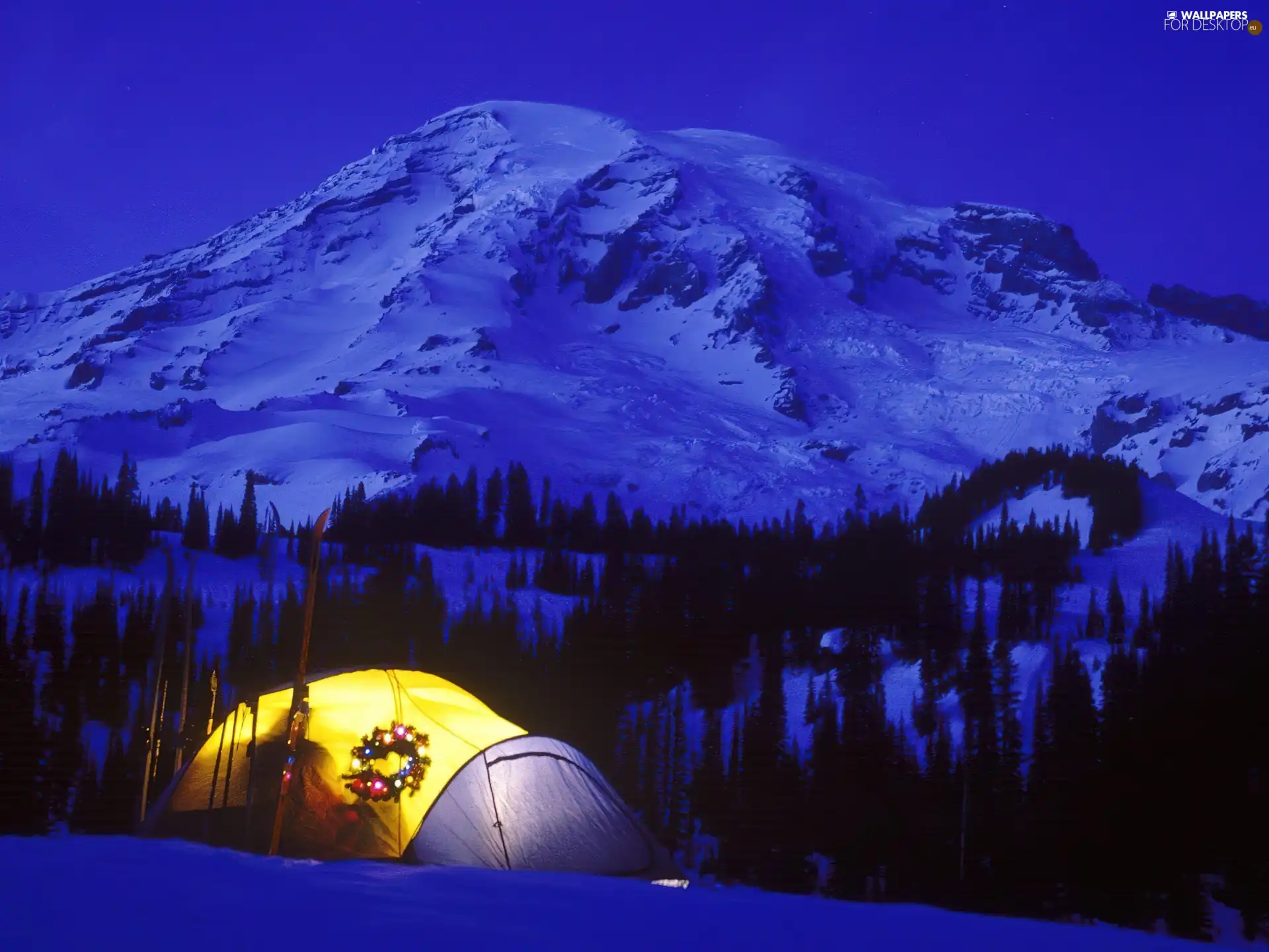 Mountains, Tent, christmas, Night