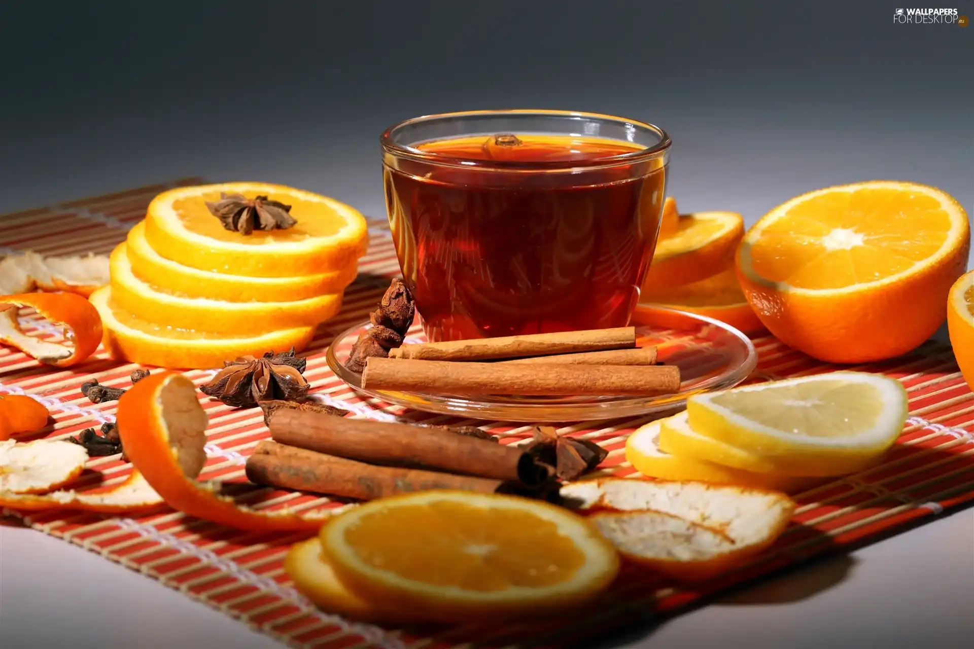 Lemon, cup, cinnamon, carambola, orange, tea