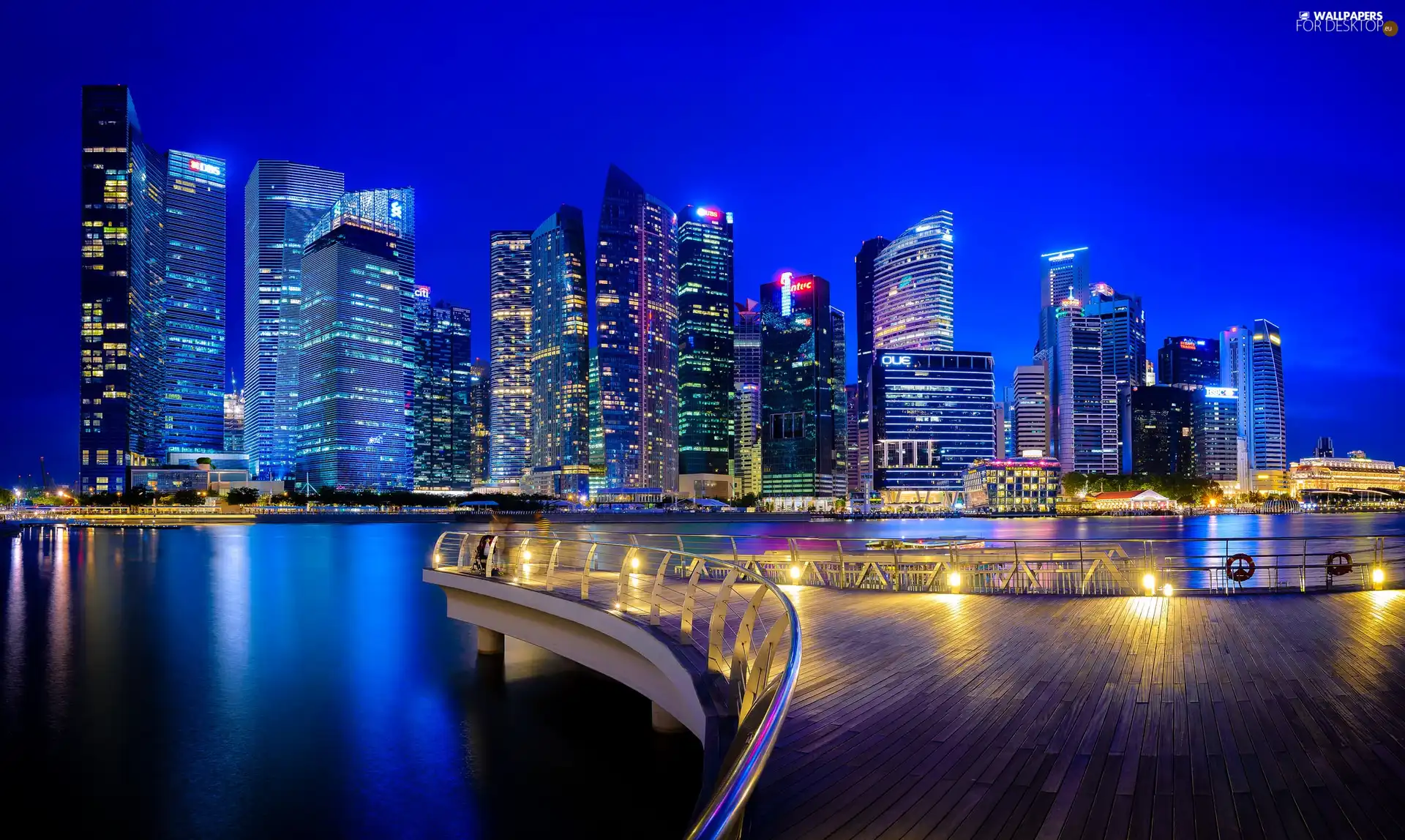 Singapur, Platform, City at Night, skyscrapers