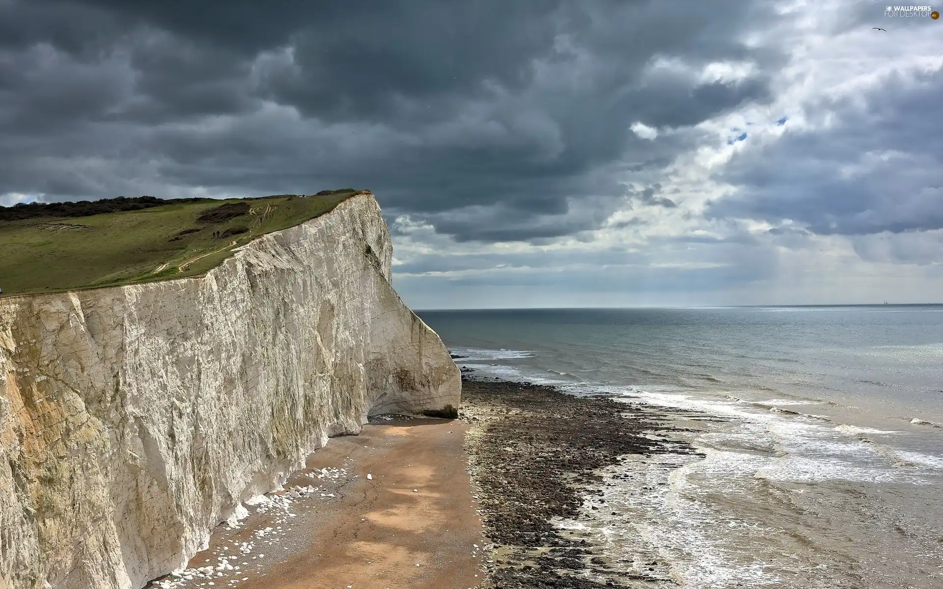 cliff, clouds, sea