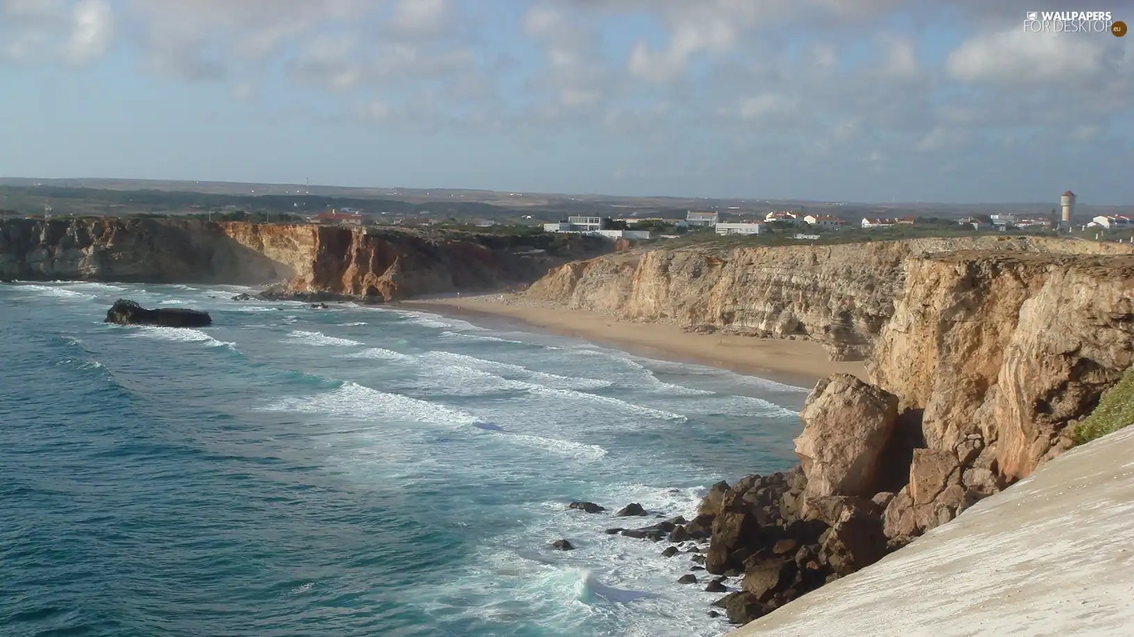 cliff, sea, Waves