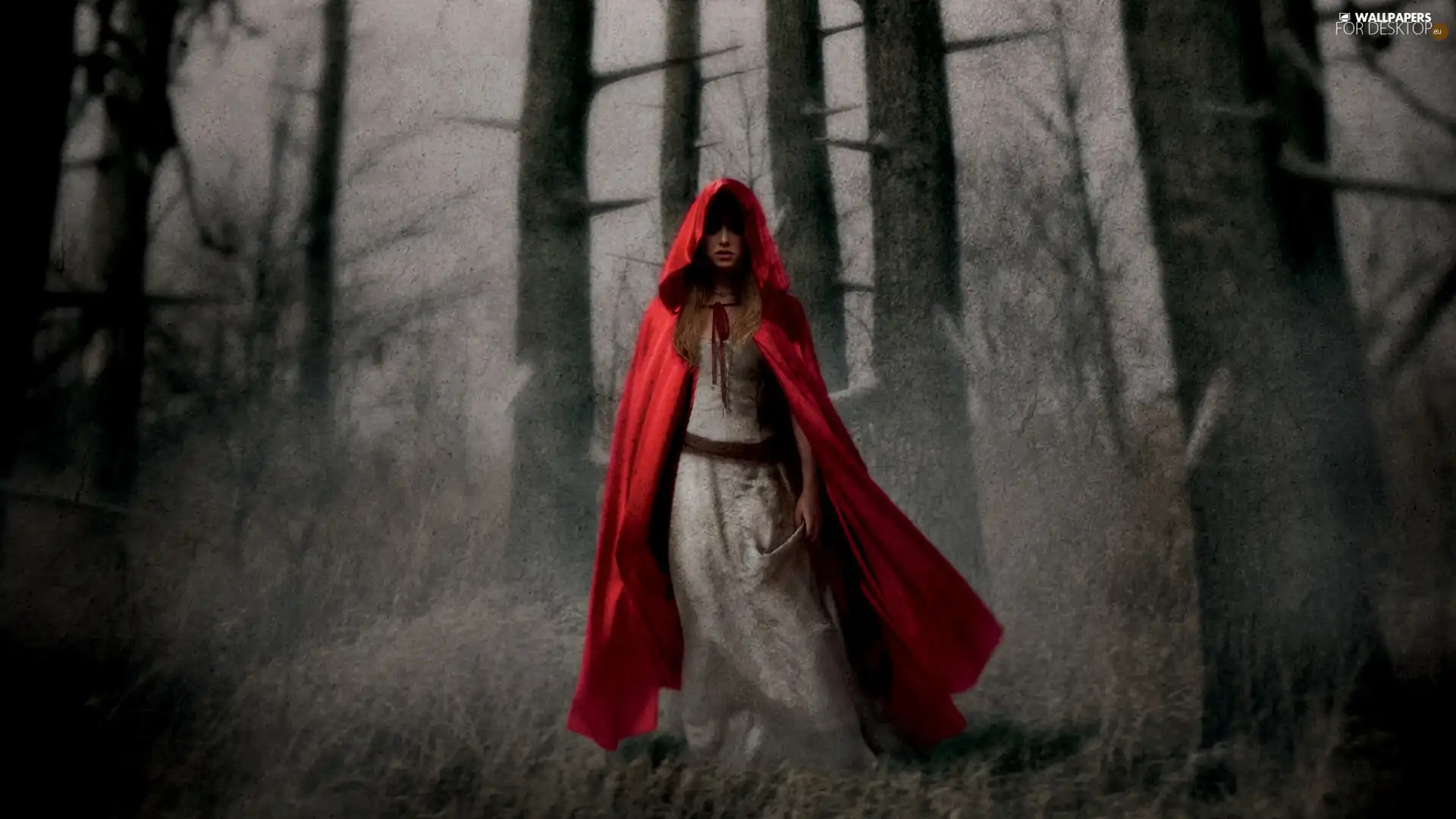 Women, Red, Cloak, forest
