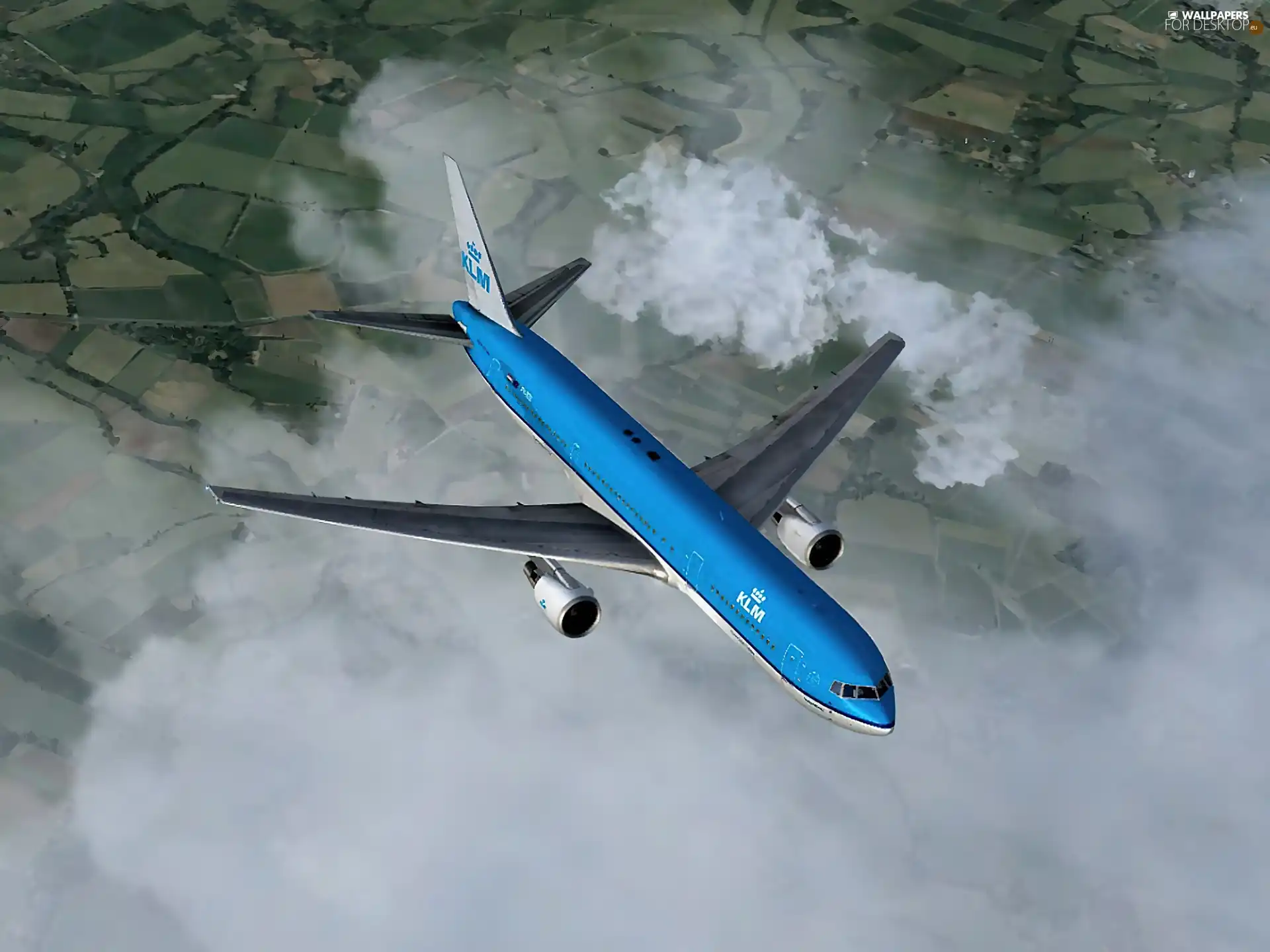 Boeing 767, by, clouds, KLM