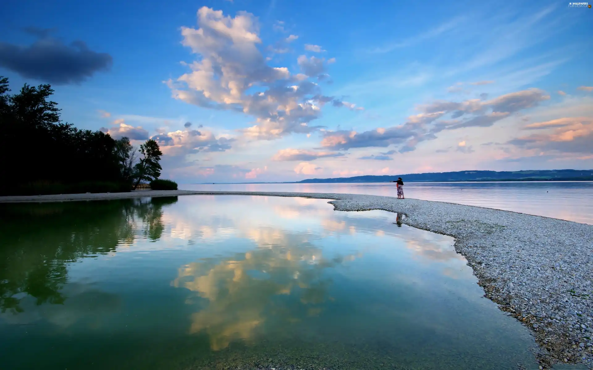 clouds, lake, forest