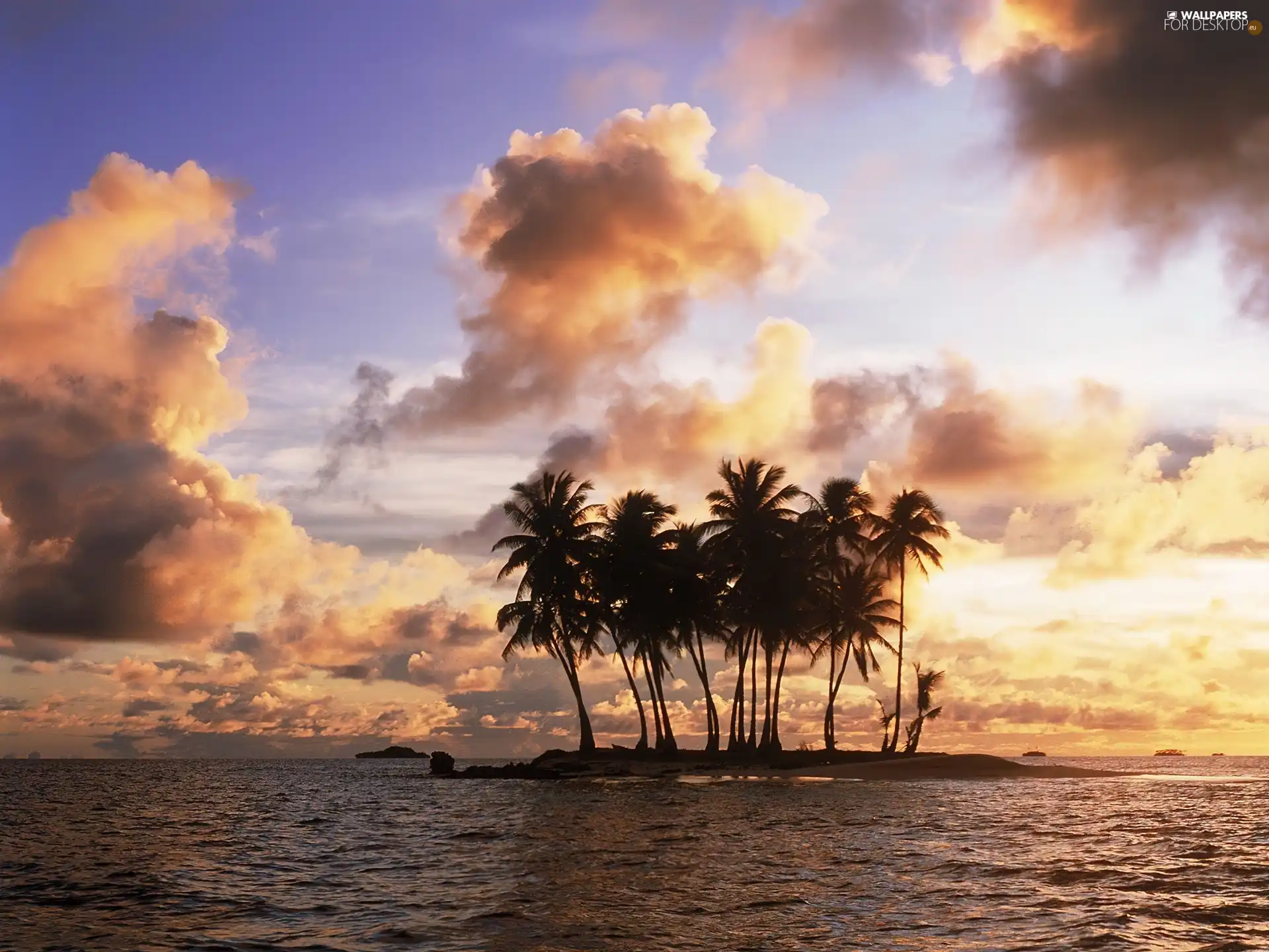 clouds, Palms, Island