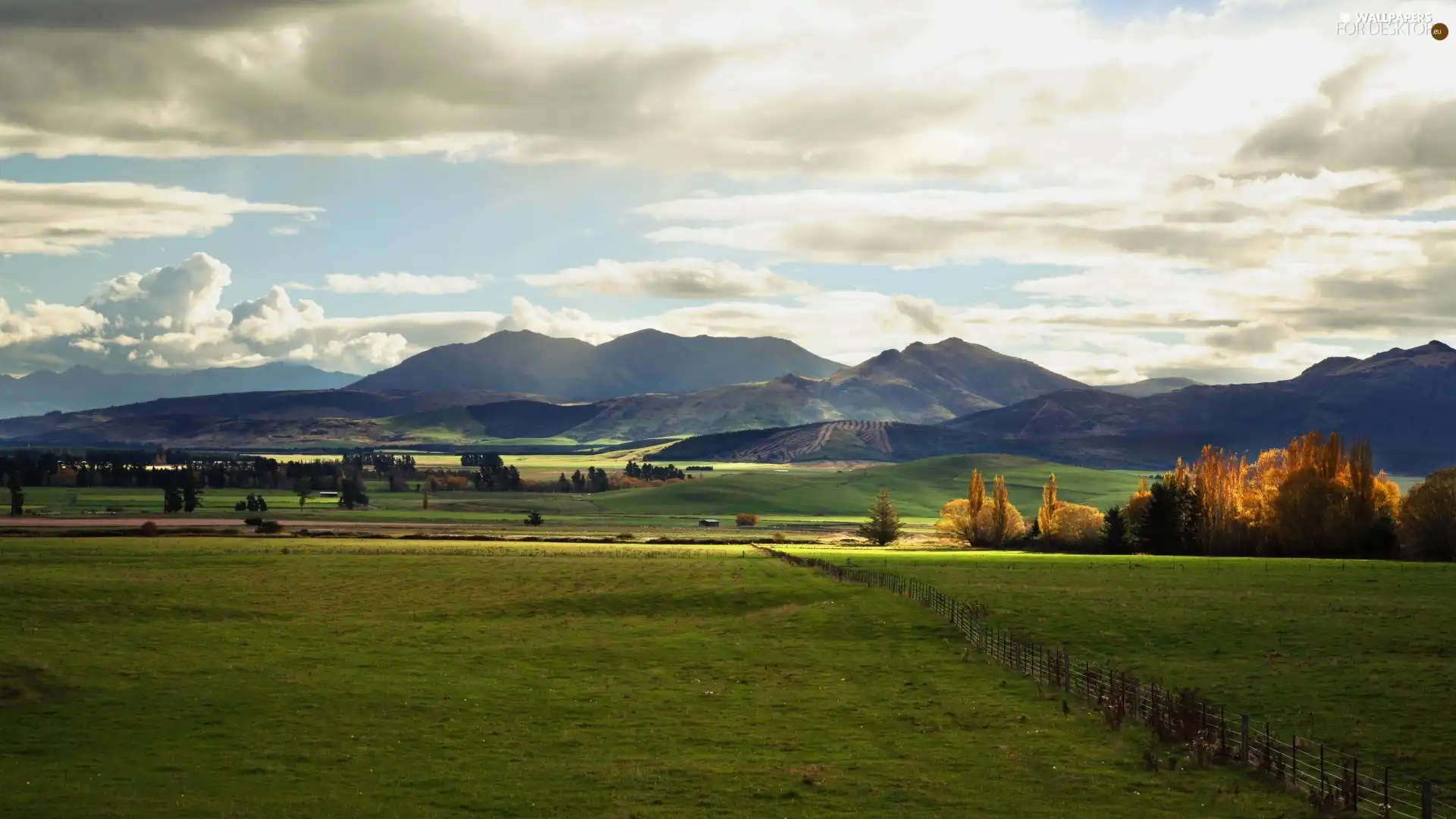 clouds, Mountains, Meadow