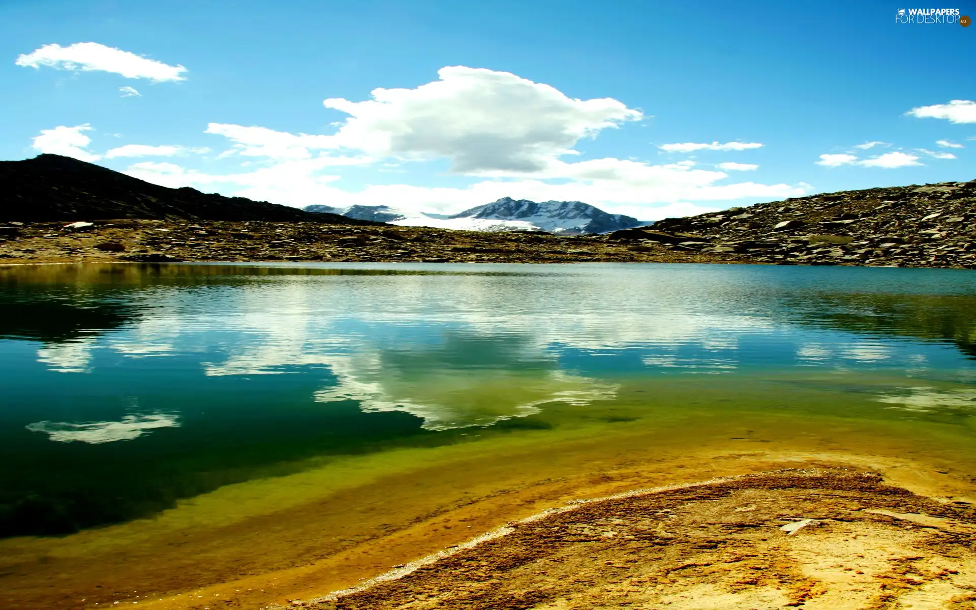 clouds, lake, Mountains