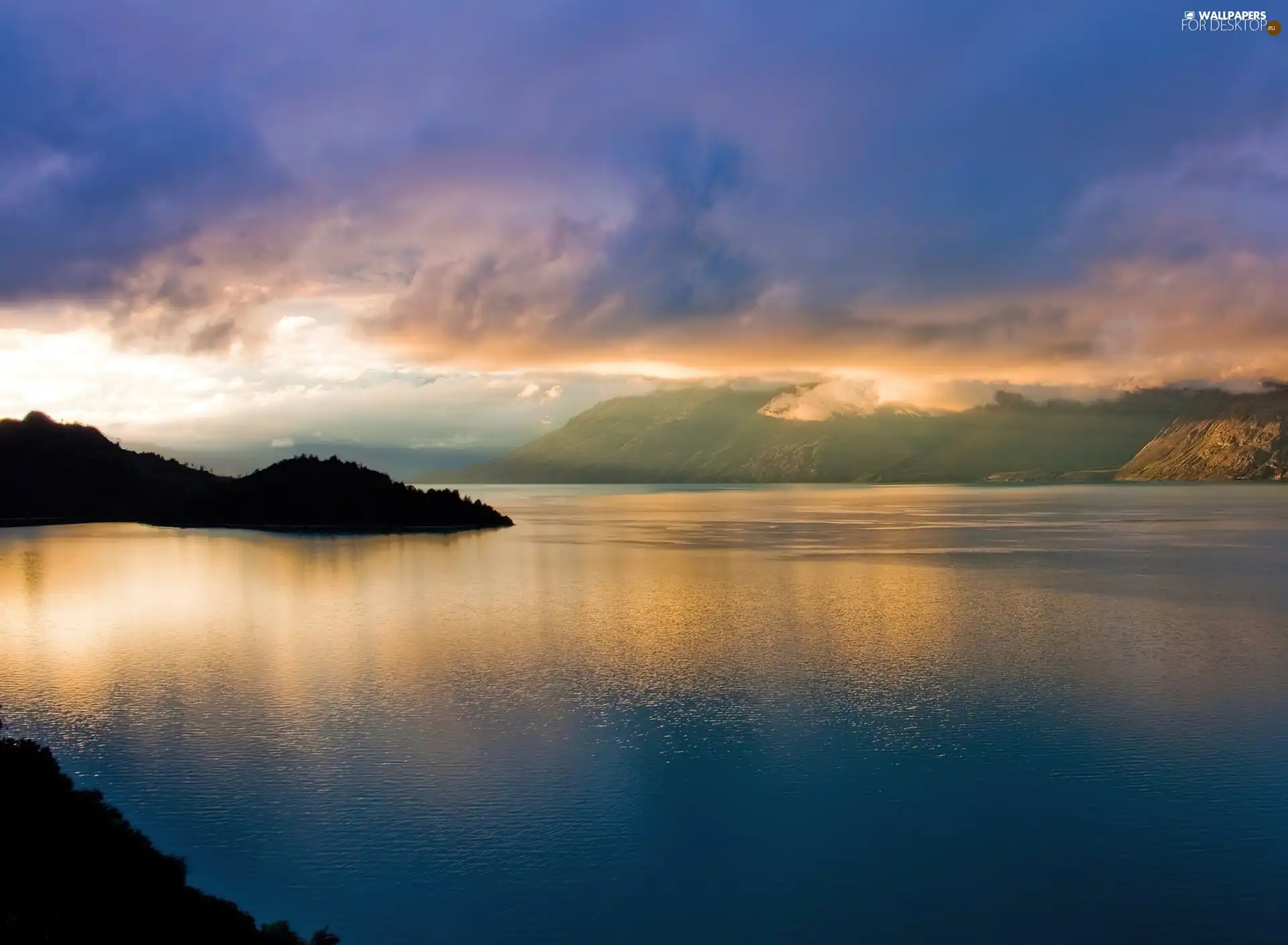 clouds, lake, Mountains