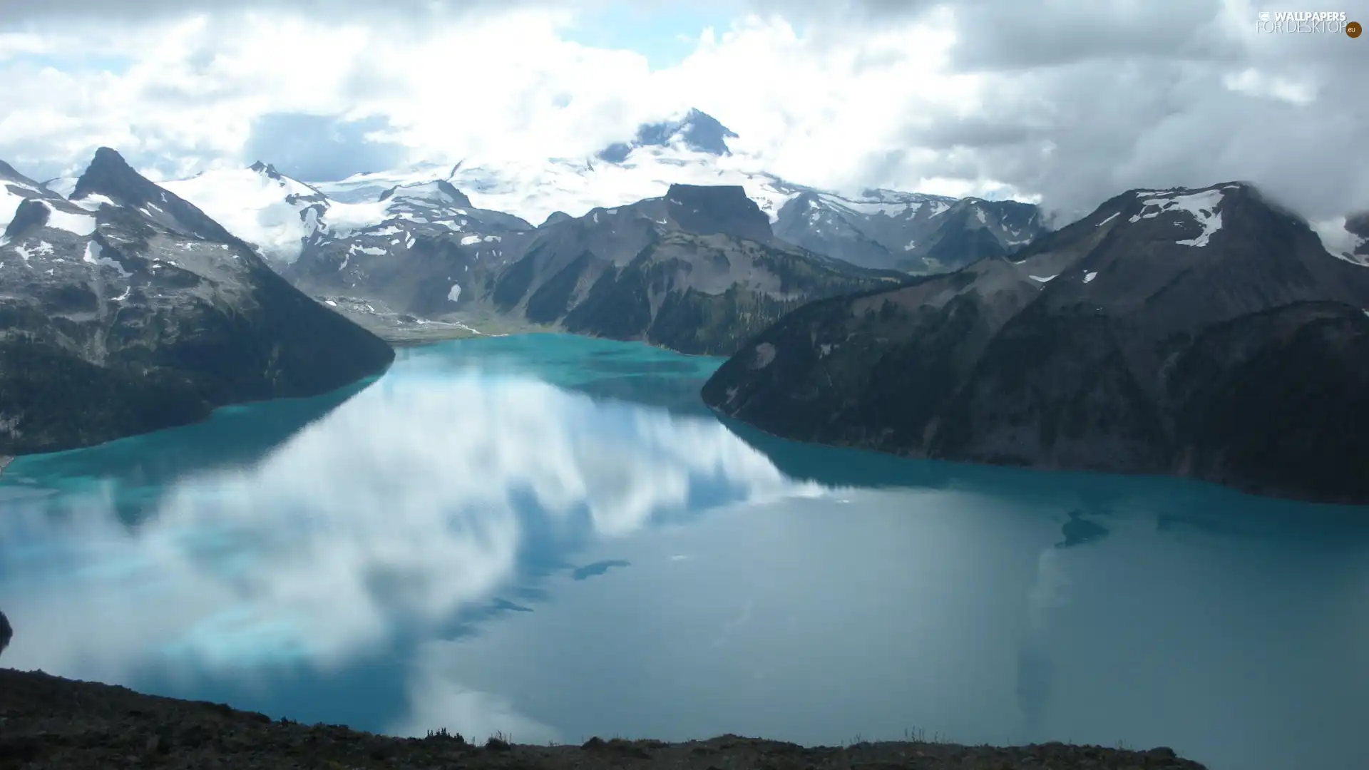 clouds, lake, Mountains