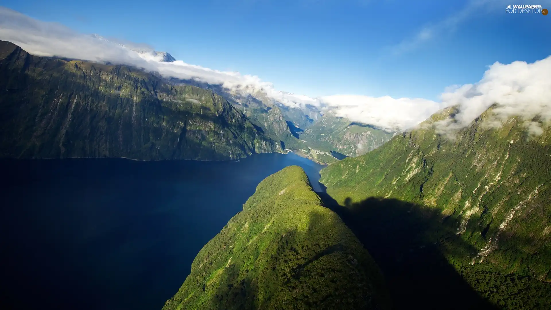 clouds, lake, Mountains