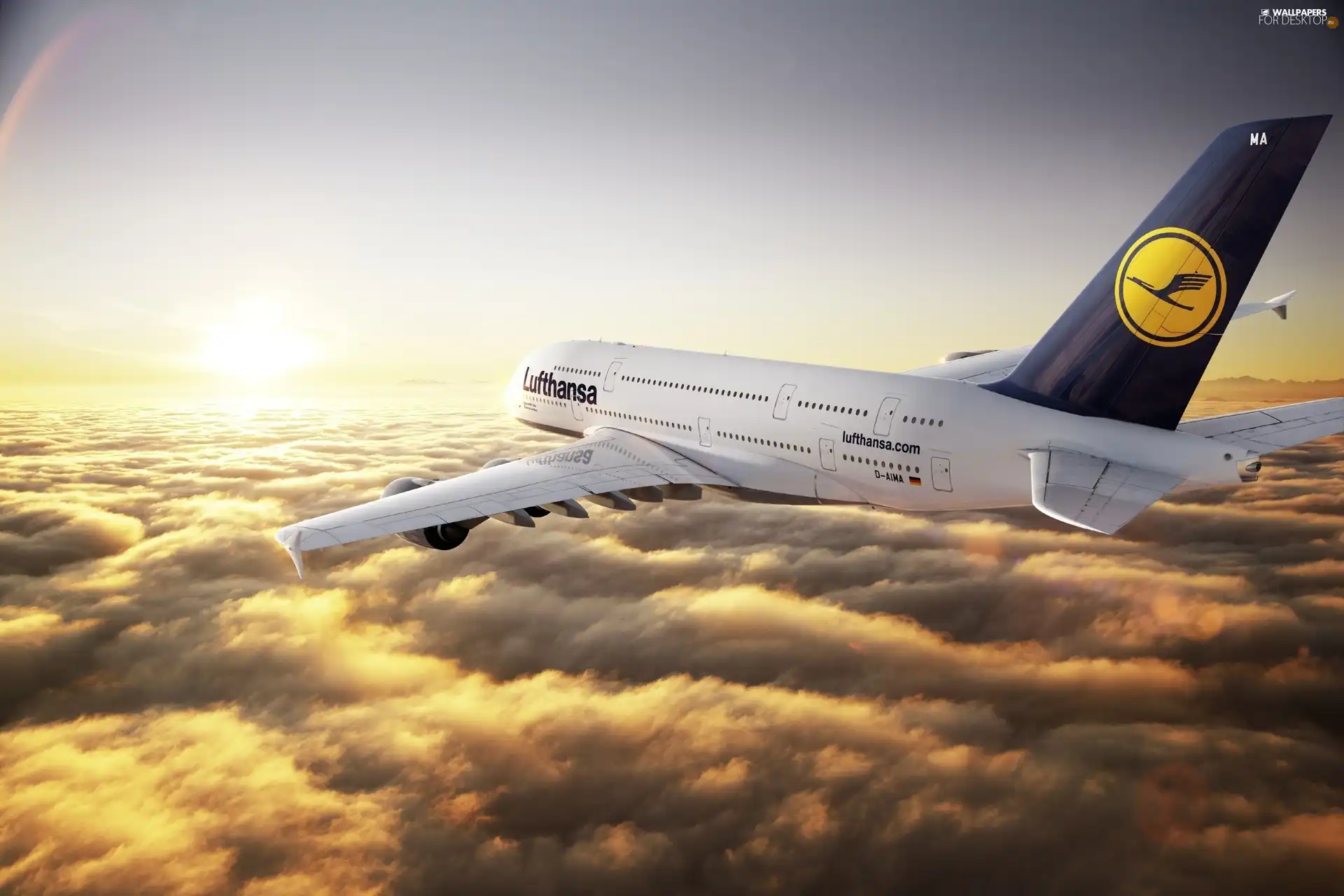 plane, A380, clouds, Airbus